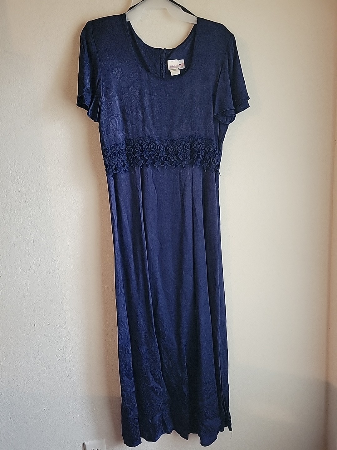 Vtg Frederick Of Hollywood By Jody Cold Rayon Rose Dress 11/12 USA Made Navy Blu