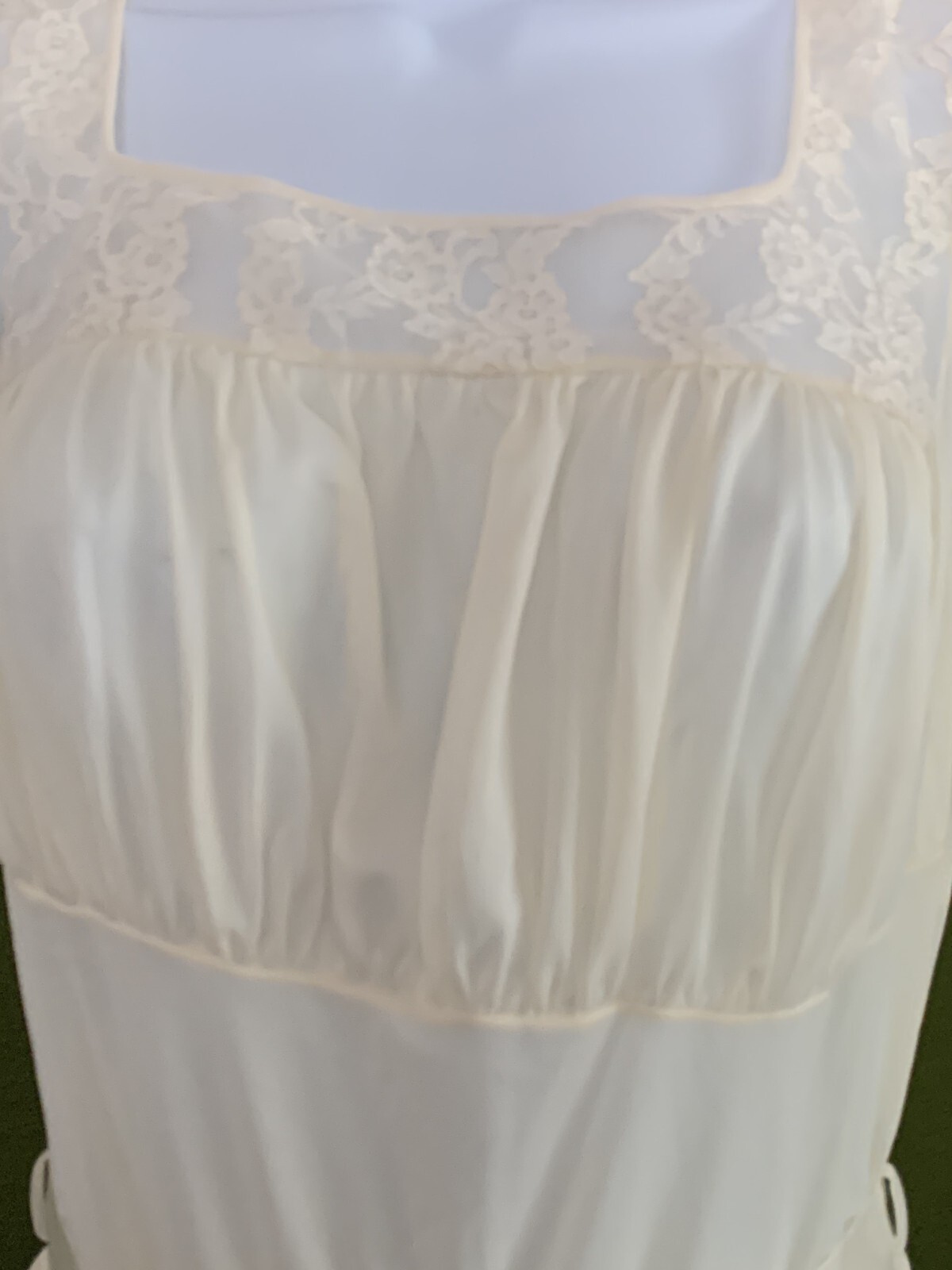 Vtg 60s Nightgown Butter Yellow Nylon Lace Fairycore Satin Ribbon Tie Sz 38