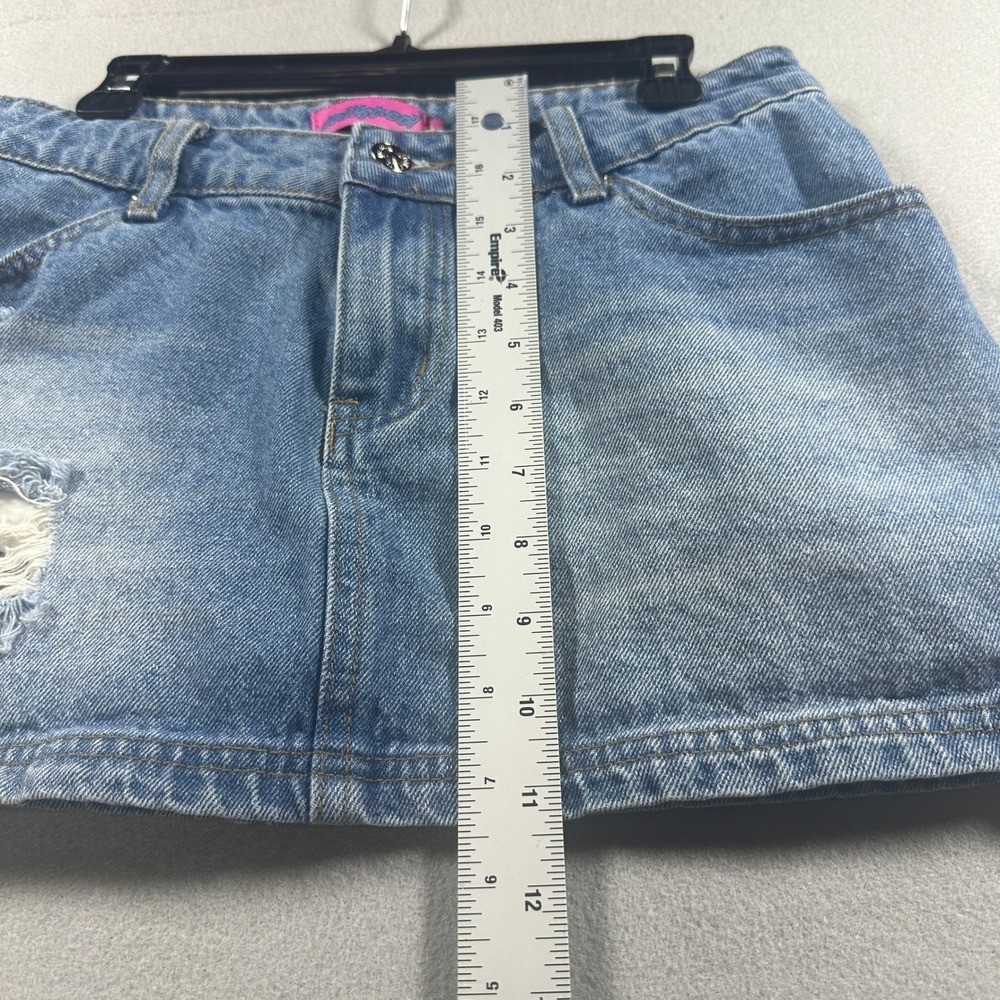 Edikted Distressed Denim Mini Skirt Light Wash Y2K Festival Style Size Small