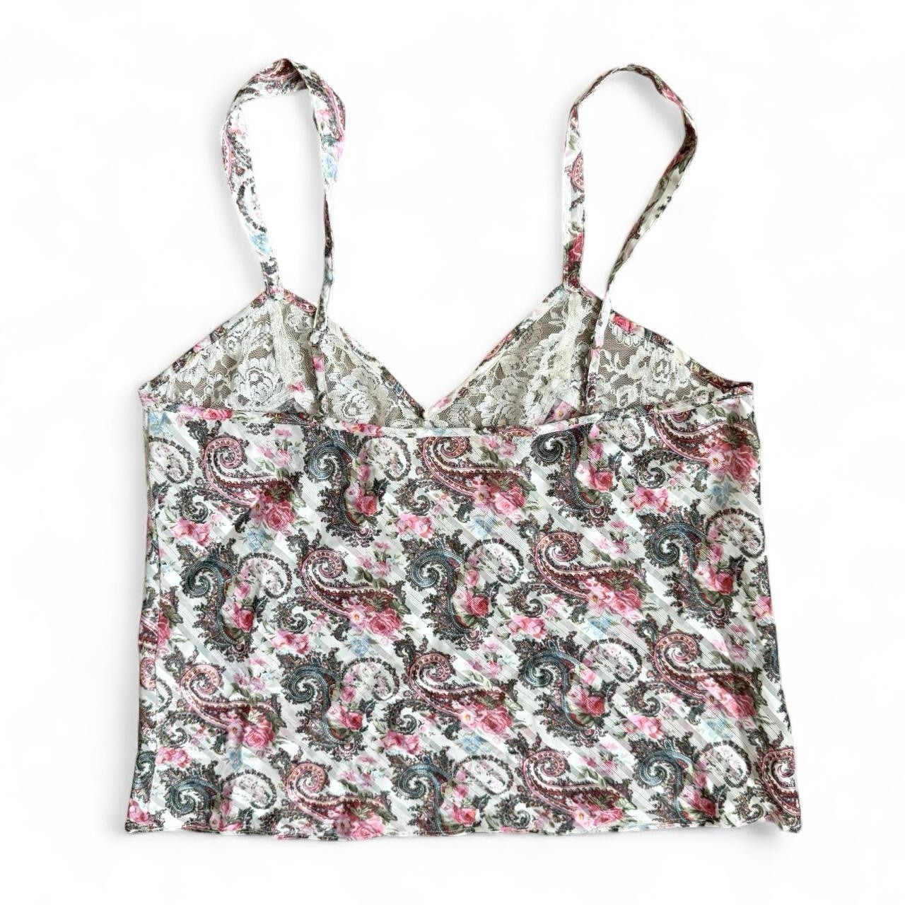 Vintage 90s Victorias Secret Floral Paisley Lace Camisole White Pink Multi Color