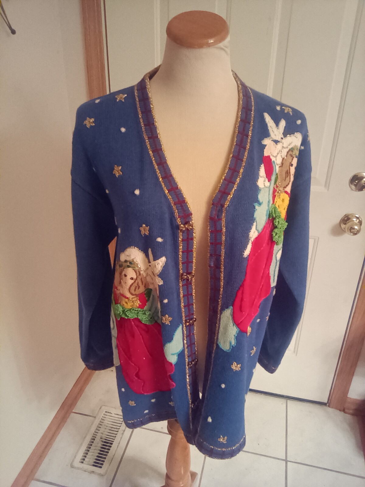 VTG Storybook Knits Women’s Angel Holiday Christmas Cardigan Sweater Size L