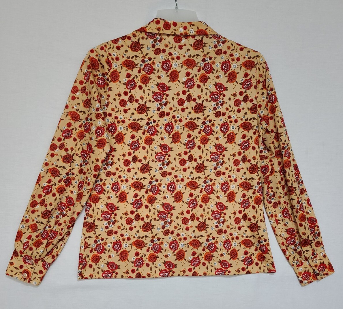 Vtg 70s Felice Orange/Red Floral Button Front Long Sleeve Blouse Sz 16 (ZG)