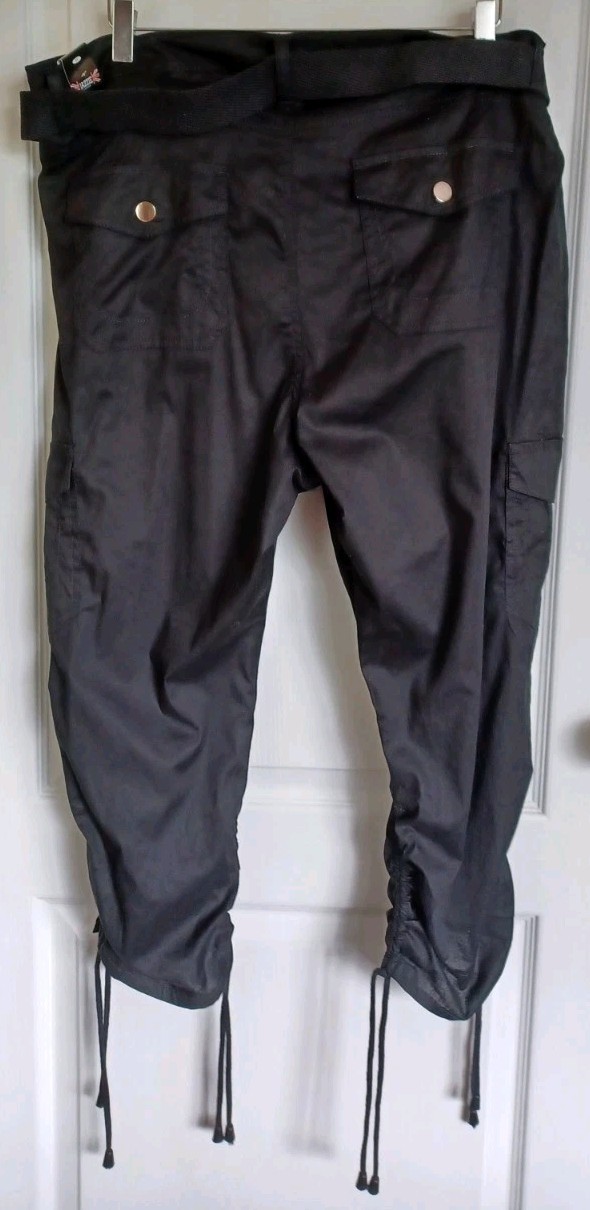 NWT VINTAGE Y2K GRUNGE JAZZIE LONDON BLACK CARGO RUCHED CAPRIS W/BELT JUNIORS 2X