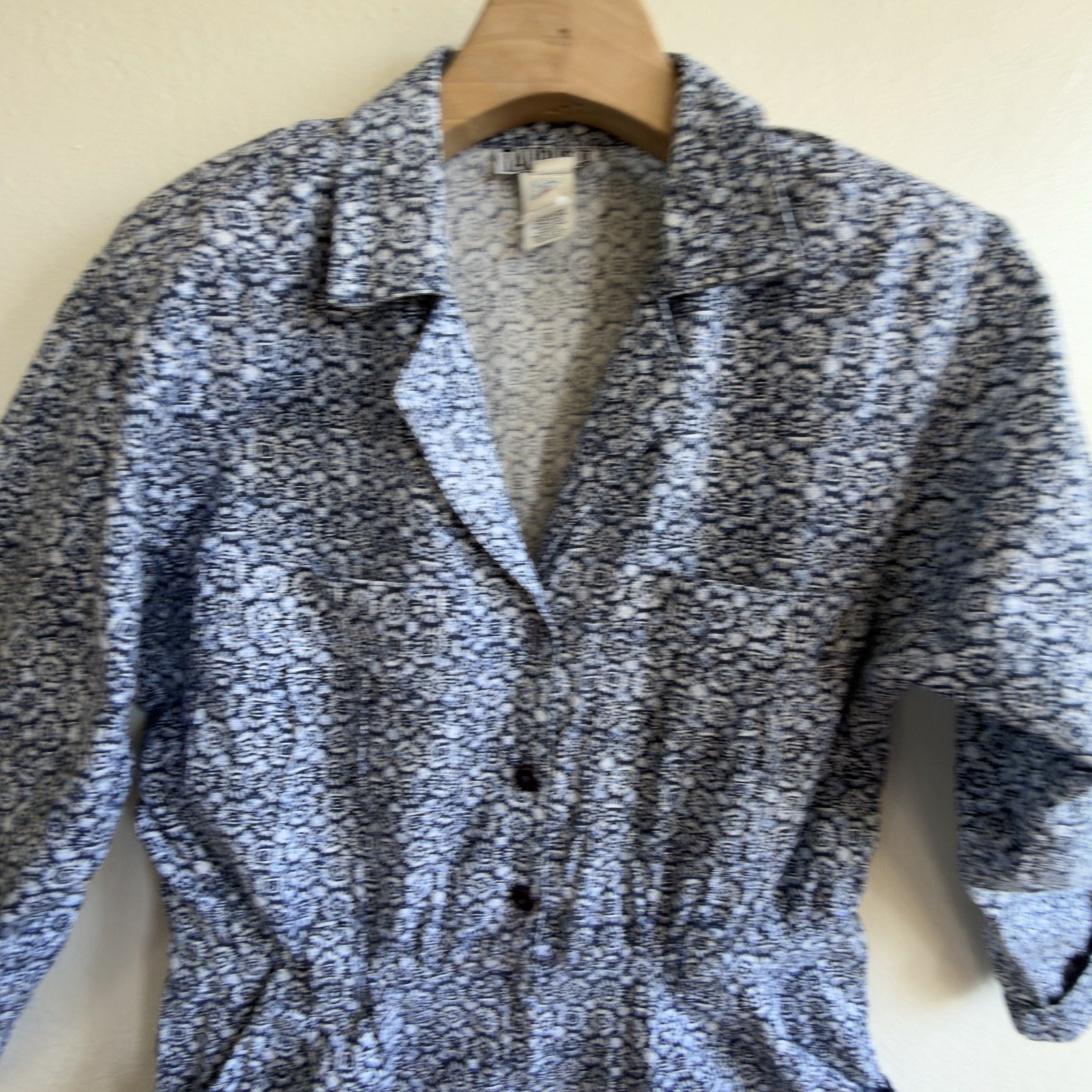 Vintage Taurus II Blue Floral Midi Cotton Shirt Dress 80s SZ 12 Union Made USA