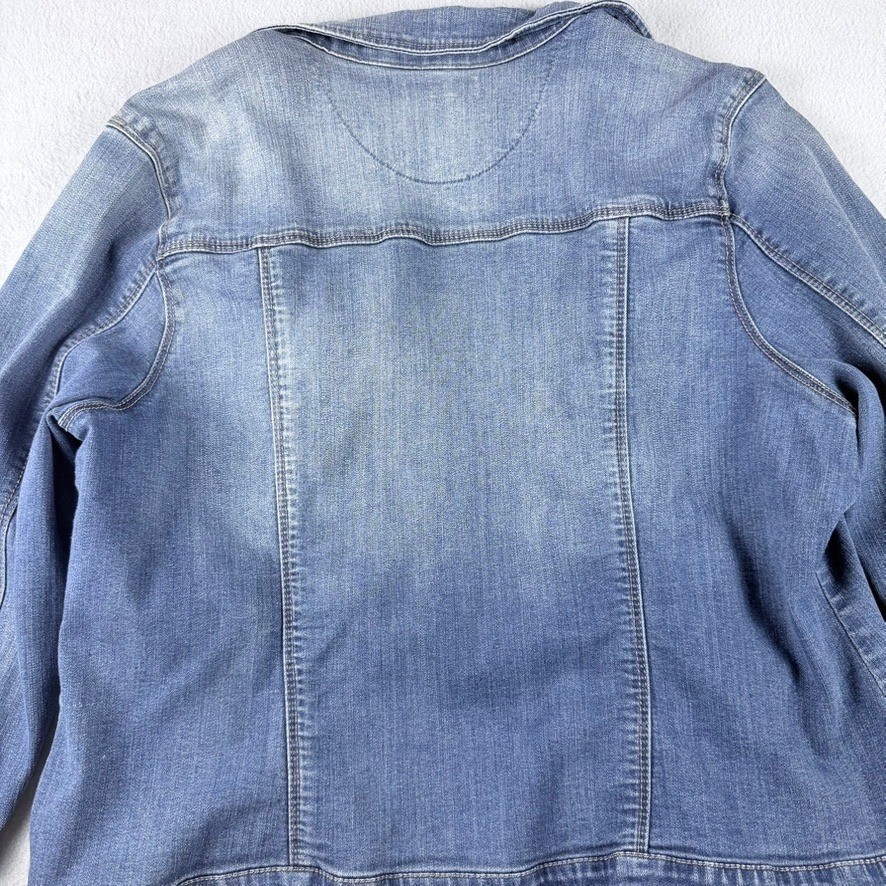 Vintage America Blues Denim Jean Jacket XL Floral Lined Stretch Trucker Blue