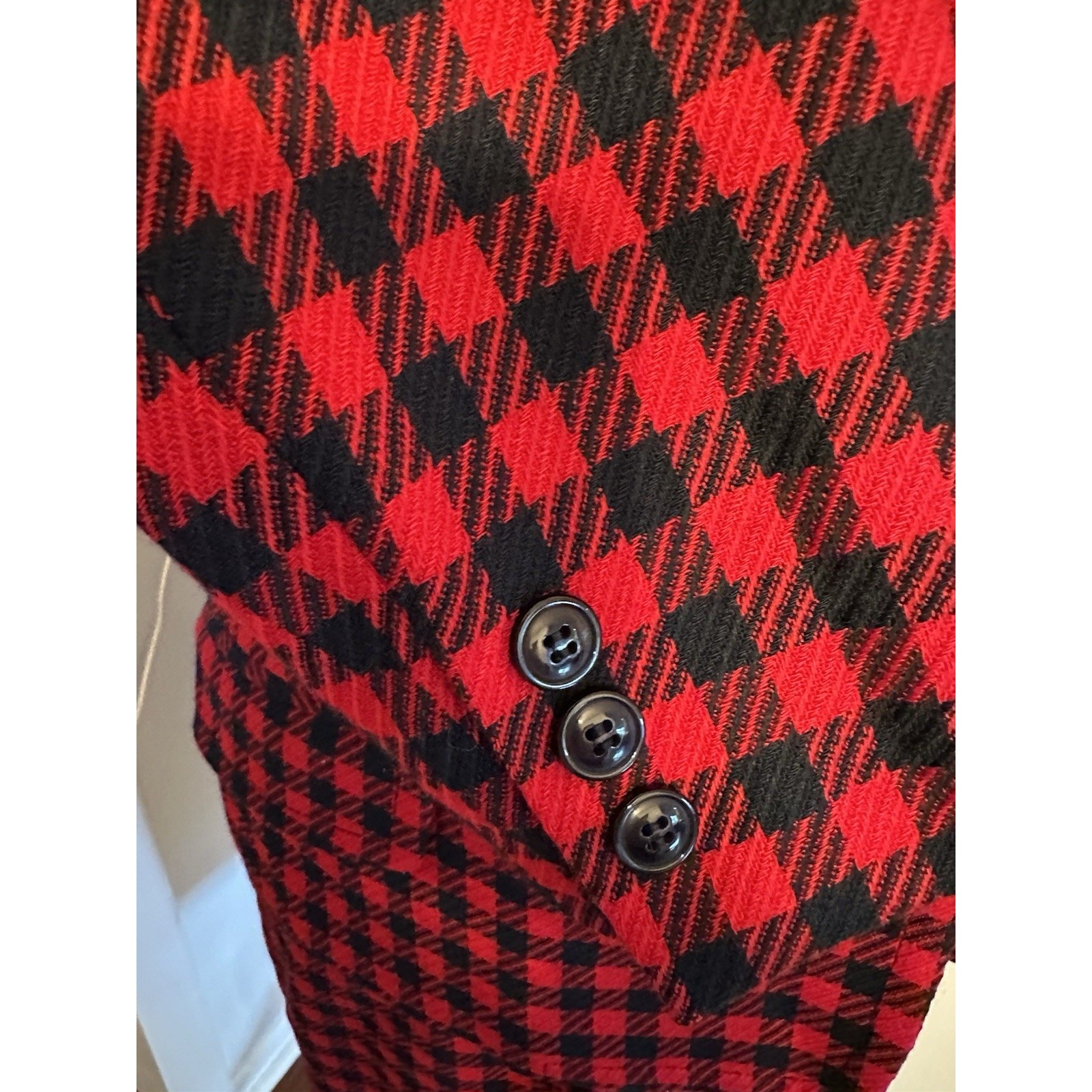 Vintage Wool Blazer & Skirt Suit Liz Claiborne Red/Blue Check Size 8 USA Retro