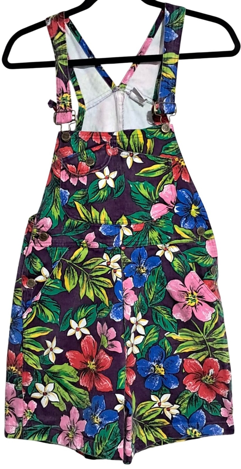 Gidget Shortalls Women XS Purple Floral Cotton Vintage USA