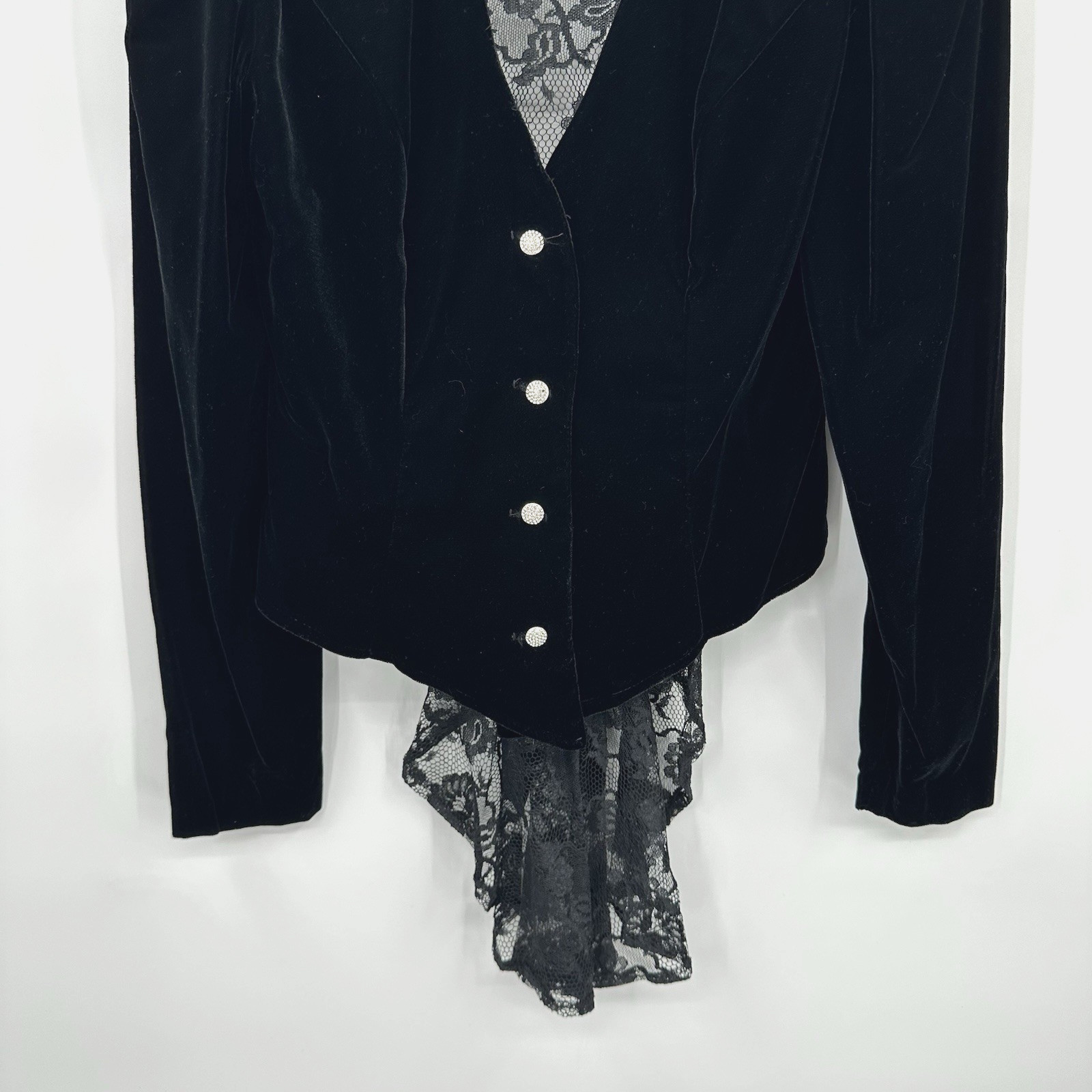 vintage 80s BLACK VELVET LACE TOP BLOUSE XS witchy victorian gothic romance