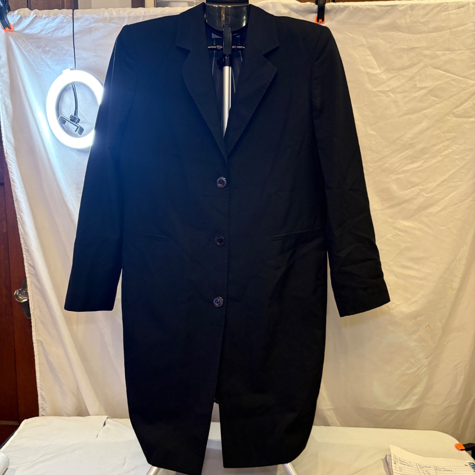 Vintage Nicola Made in Italy Classic Trench Coat Long Black Pea Coat Jacket Sz 8