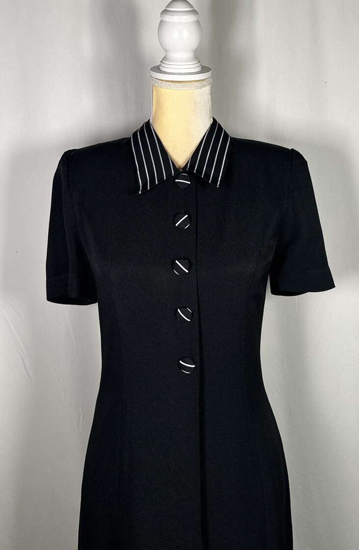 Vintage Taurus Dress Sheath 8 Short Sleeve Buttons Secretary Black 70’ 80’