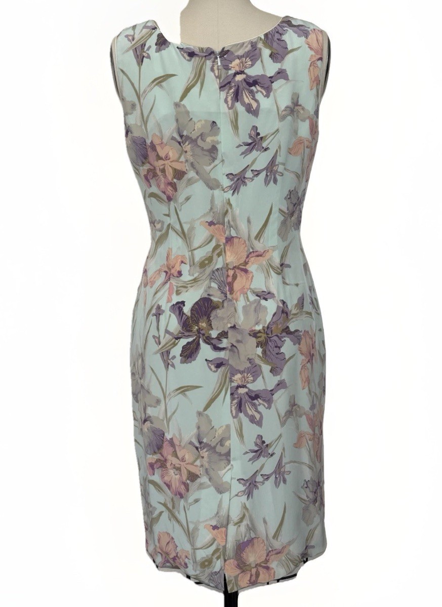 VTG Women’s Sz 6 100% Silk Floral Sheath Lined Dress Pastel Iris Print Y2K EVC