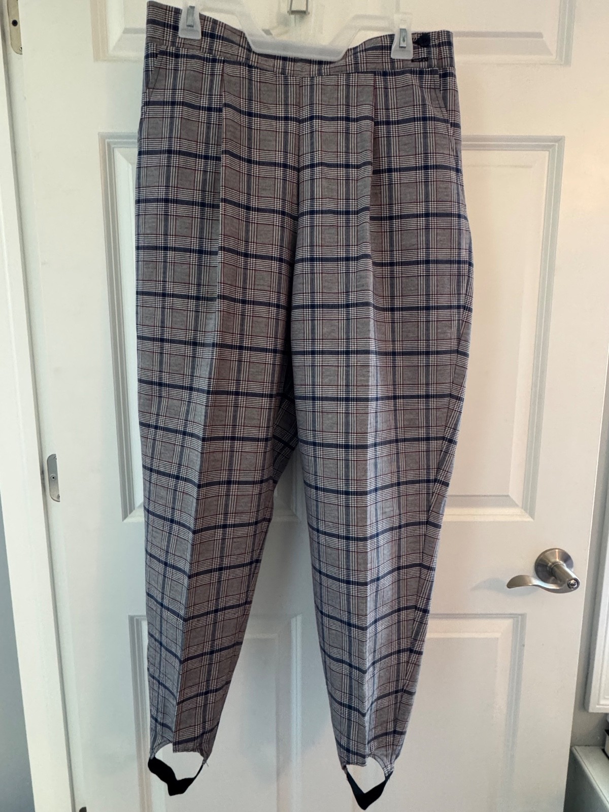 Vintage High-Waist COUNTERPARTS Blue/Gray Red Plaid Stirrup Pants 16W Pockets