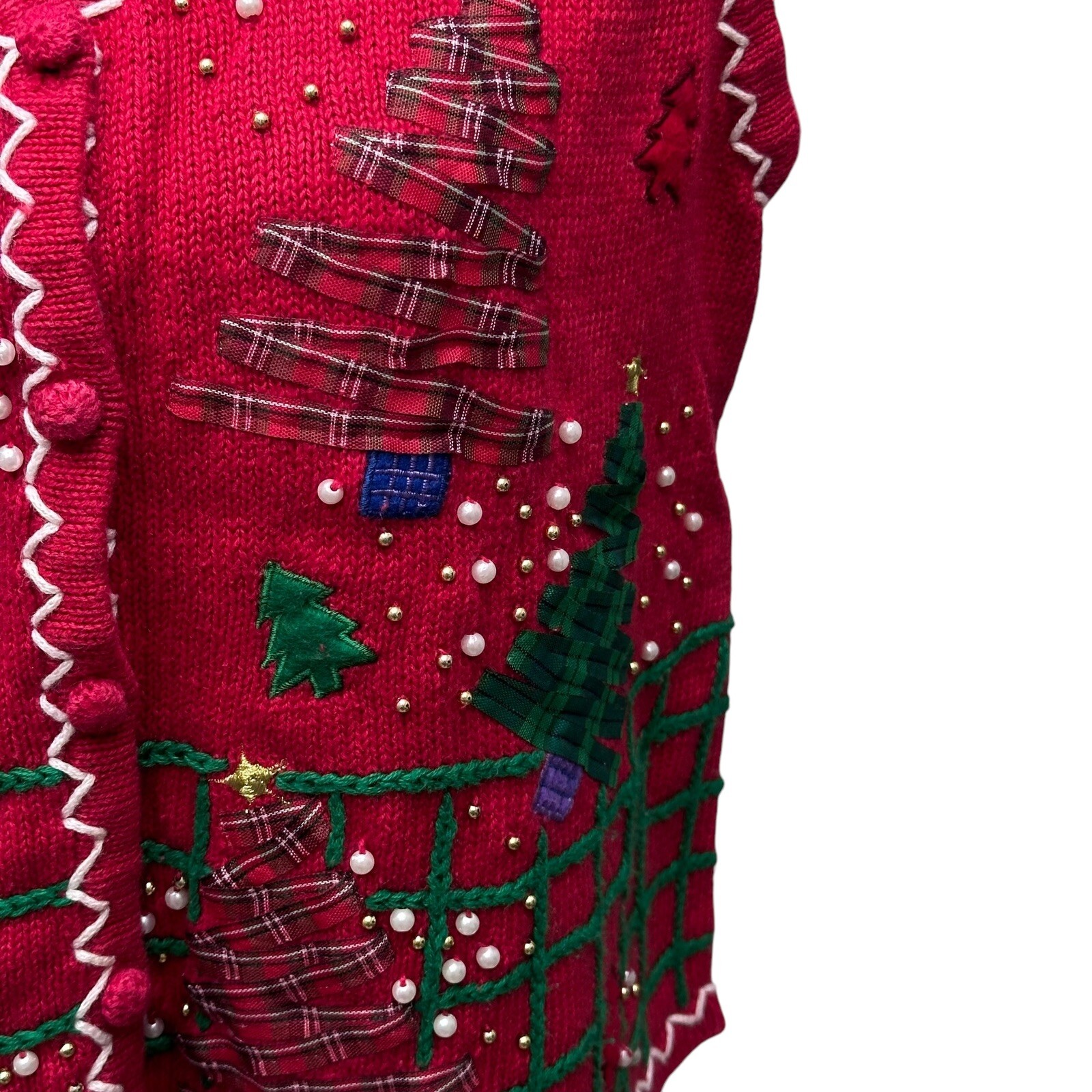 Designer Original Studios Large Vintage Christmas Tree Embroidered Red Vest