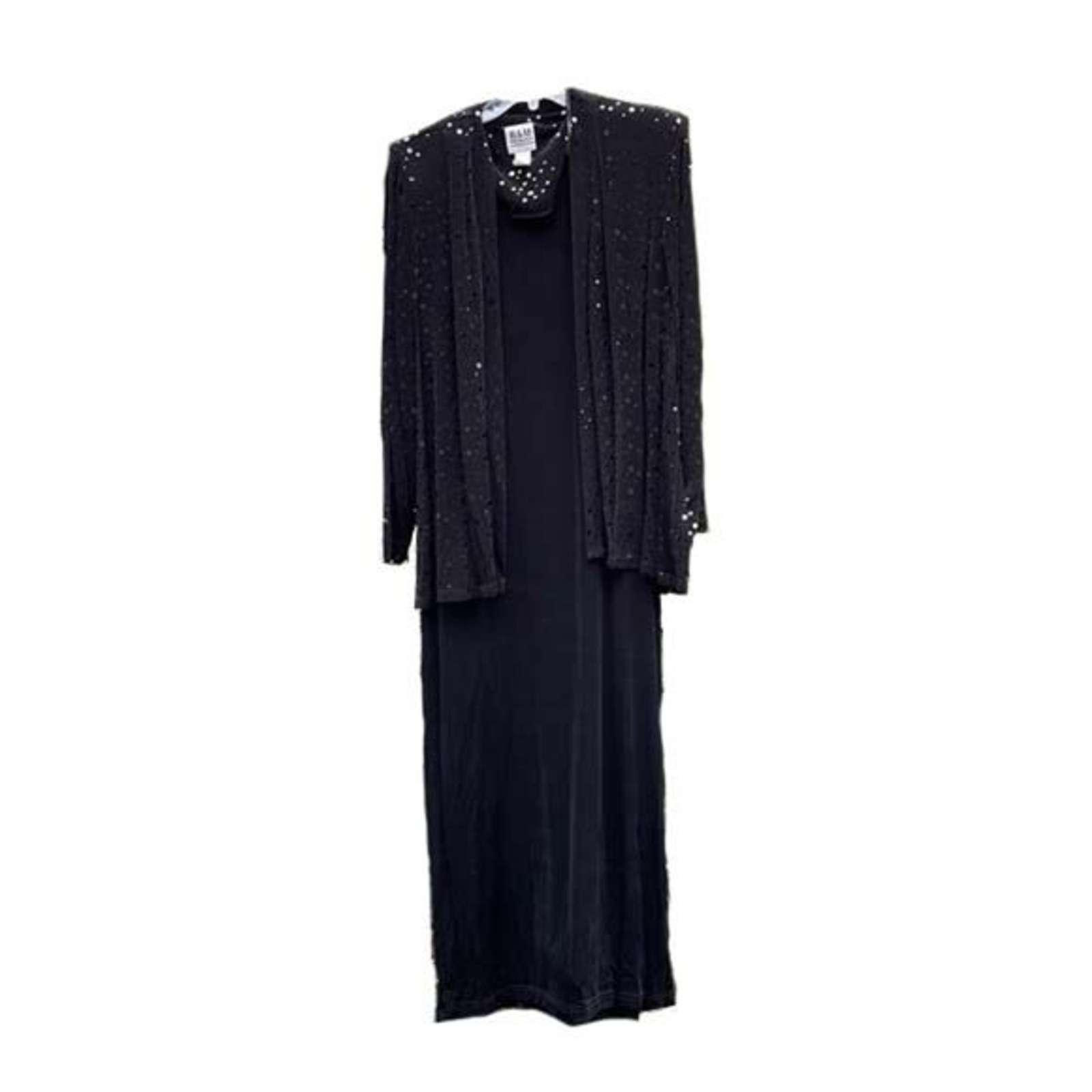 R&M Richards Vintage Black Cocktail Evening Dress with Sequin Jacket Womens 16