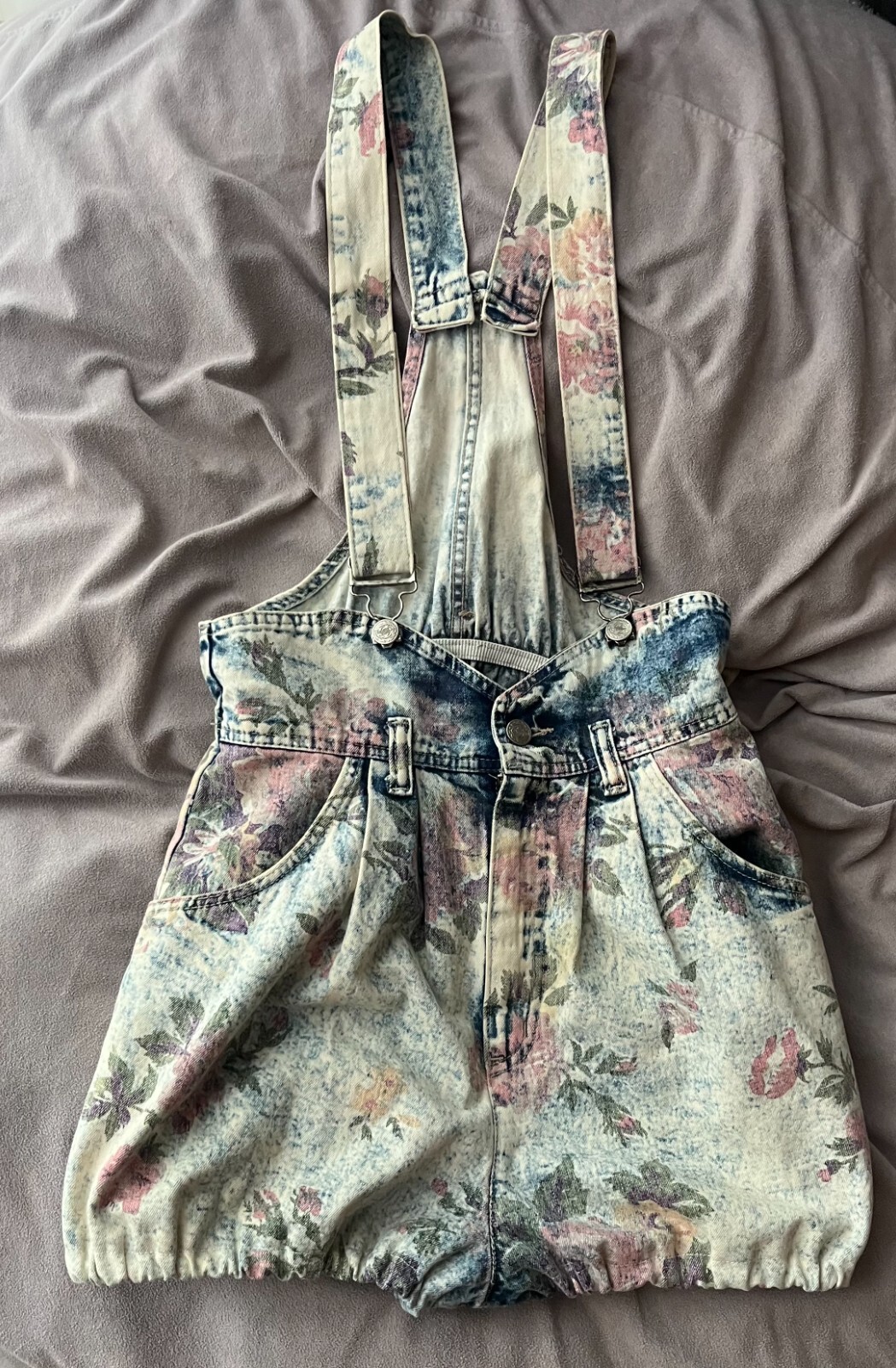 Women’s Vintage Y2K Floral Print Denim, Overalls Romper Size Small Indie Sleaze