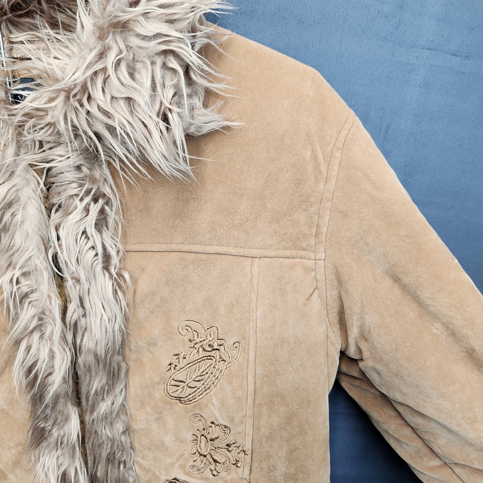 Y2K Vintage Suede Oscar Sports Coat Women’s Faux Fur Boho Hippie XXL