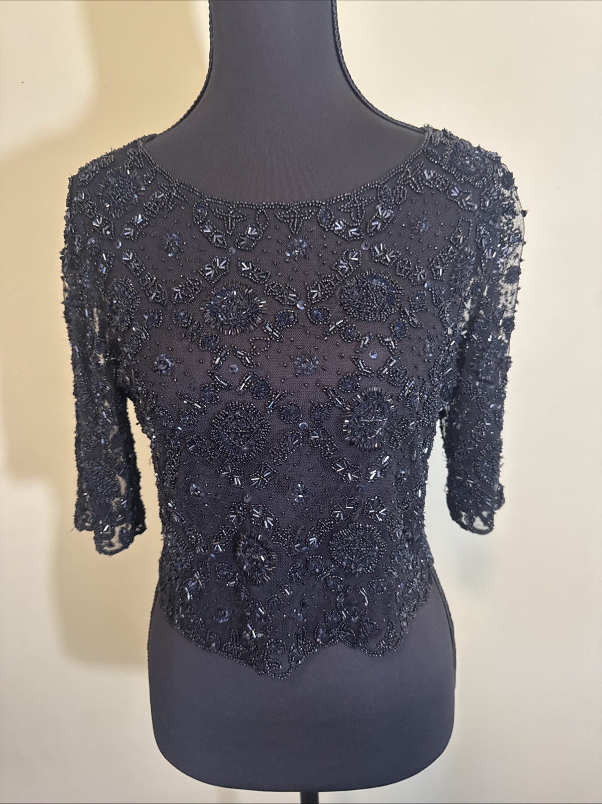Vintage Stenay Beaded Top Black Sheer Womens Size 8 Formal Evening Gorgeous!