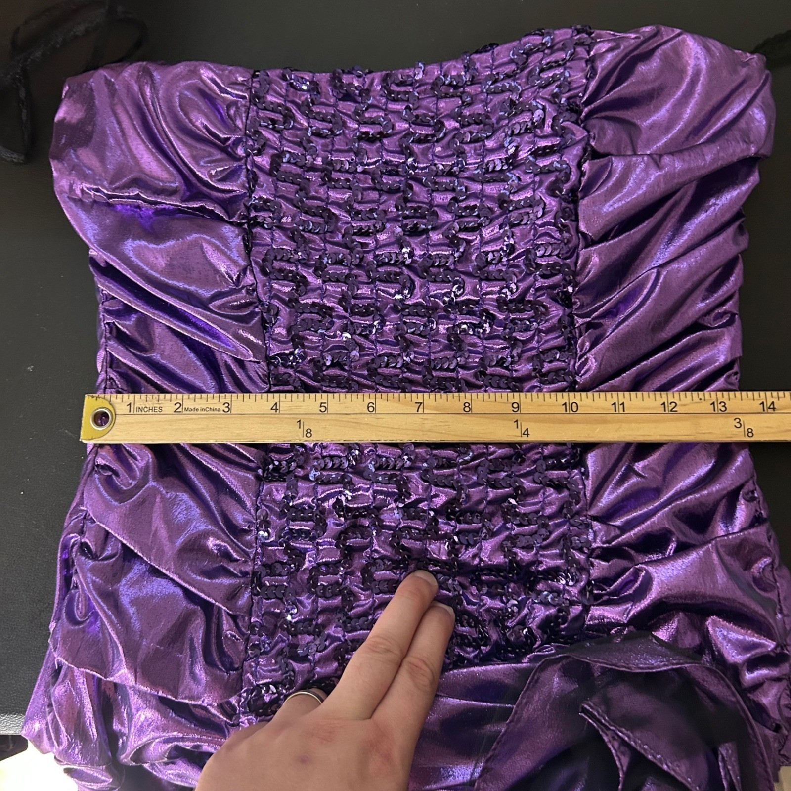 Vintage 80’s Zum Zum Party Dress Purple Metallic Ruched Sequin Prom 9/10