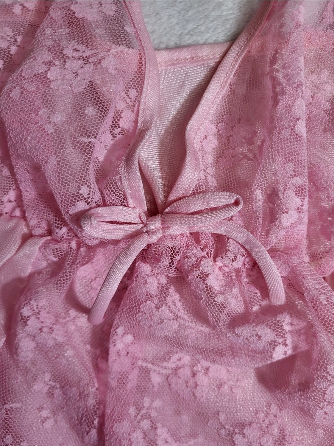 Glencraft Lingerie Sheer Pink Camisole Sz Medium Nylon Mesh & Lace Nightie ILGWU