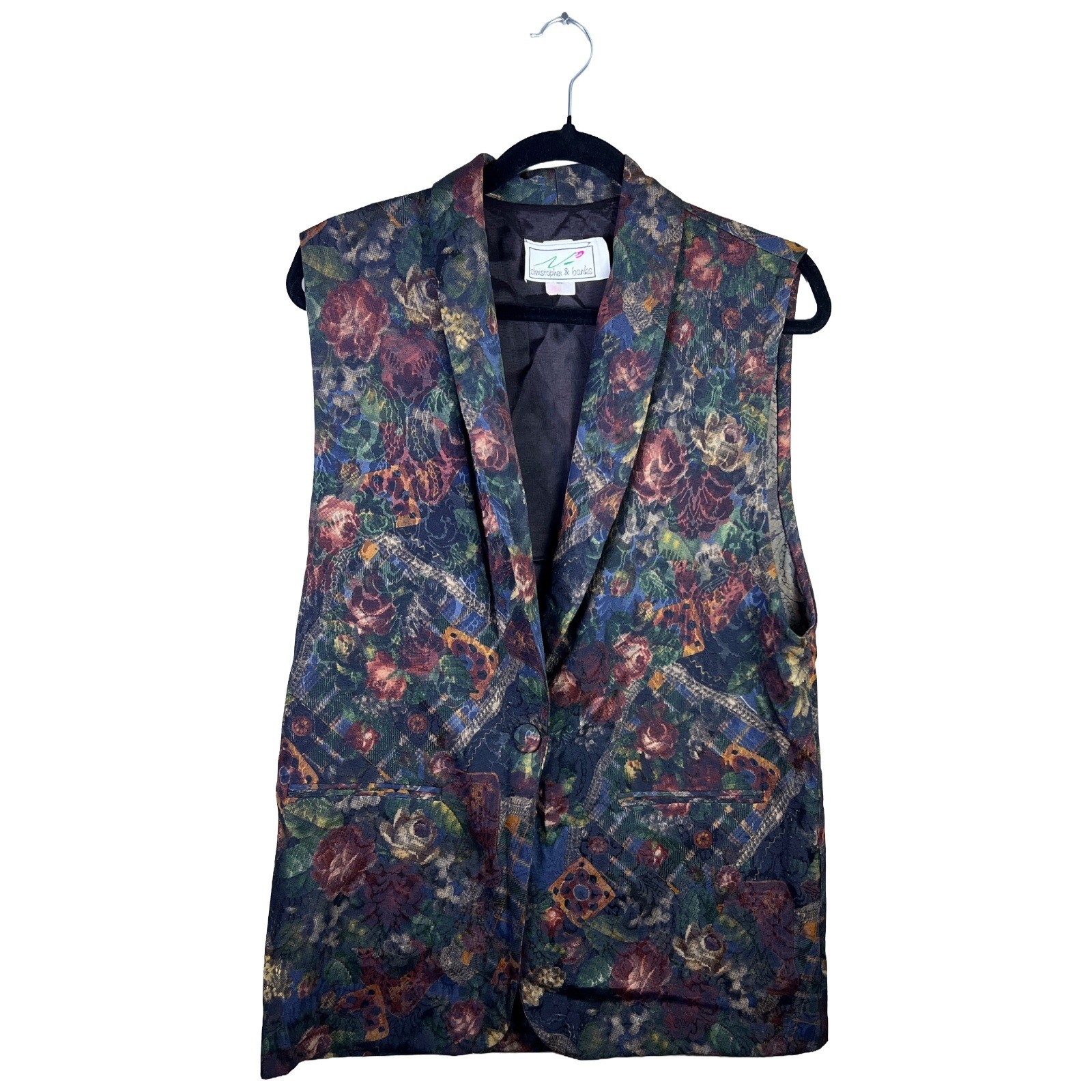 90s Christopher Banks Floral Tapestry Vest Women Small Whimsigoth Vintage