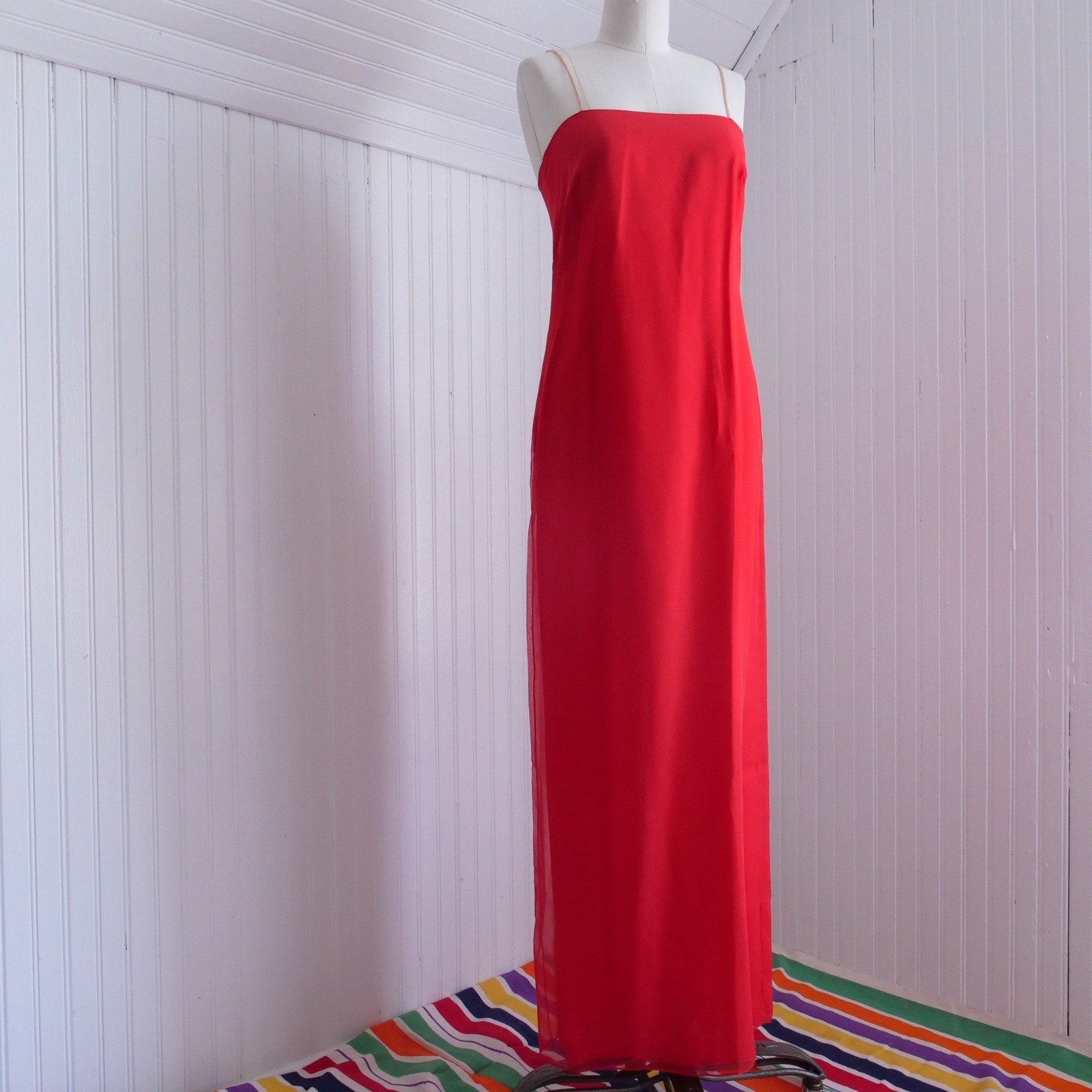 Stunning rare vintage 70s Jill Richards red chiffon ruffle maxi dress gown