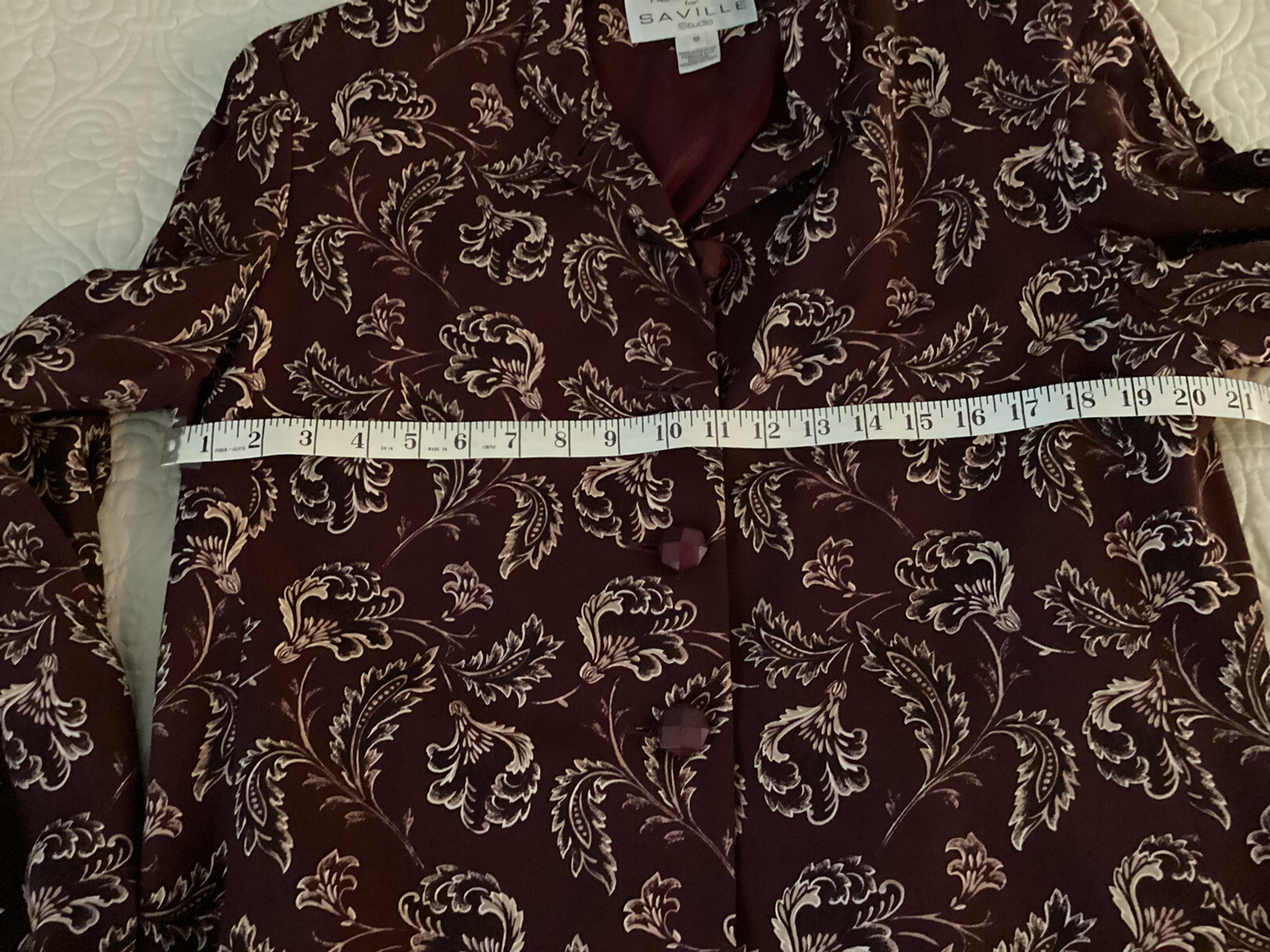 Vintage 2 Piece Women’s Suit Rena Rowan For Seville Sz 12 Burgundy Solid & Print