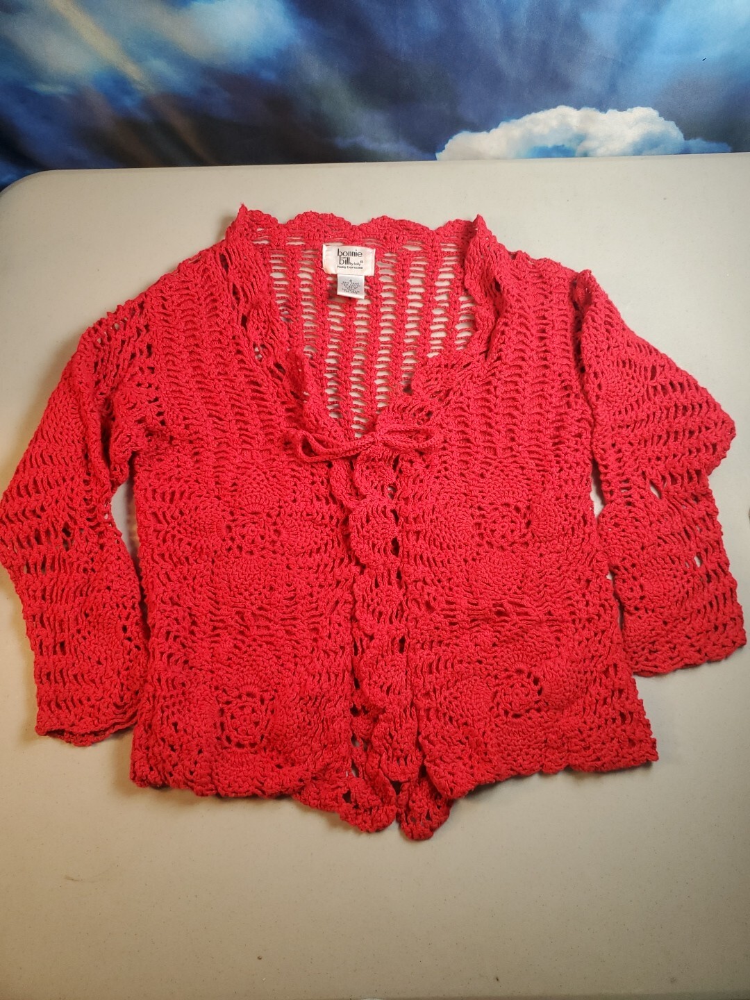 Vintage 80’s Bonnie And Bill By Holly Women’s Small Red Crochet Knit Sweater