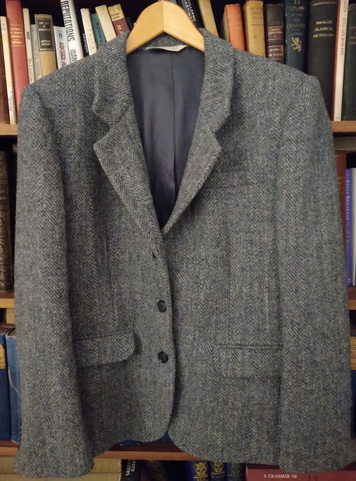 Harris Tweed Ladies Gray Blue Herringbone Wool Blazer Size M 6 8 10 Vintage 12