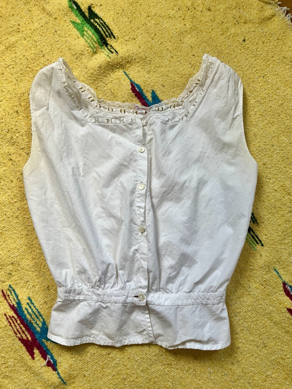 Edwardian Corset Cover Chemise Top 1910s Crochet Yoke Size S