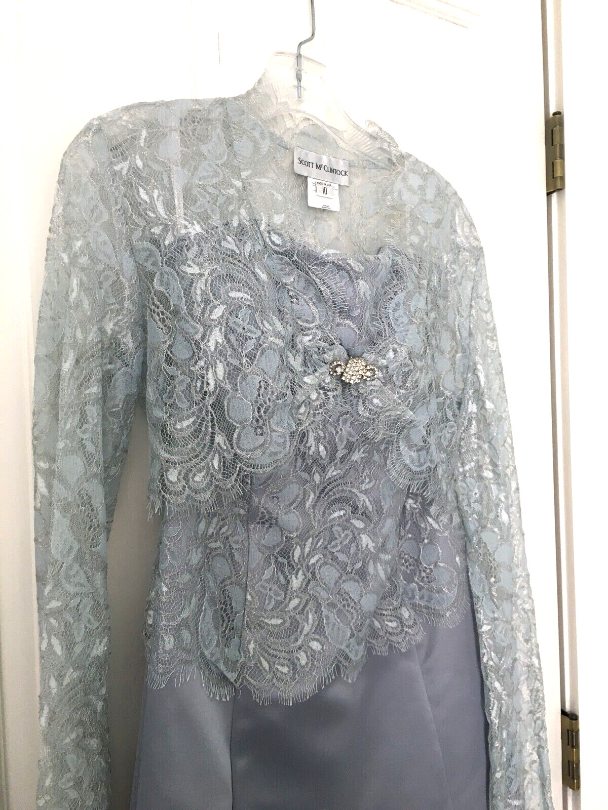 Vintage Scott McClintock size 10 NEW Pale Blue Gray Long Dress + Bolero Jacket