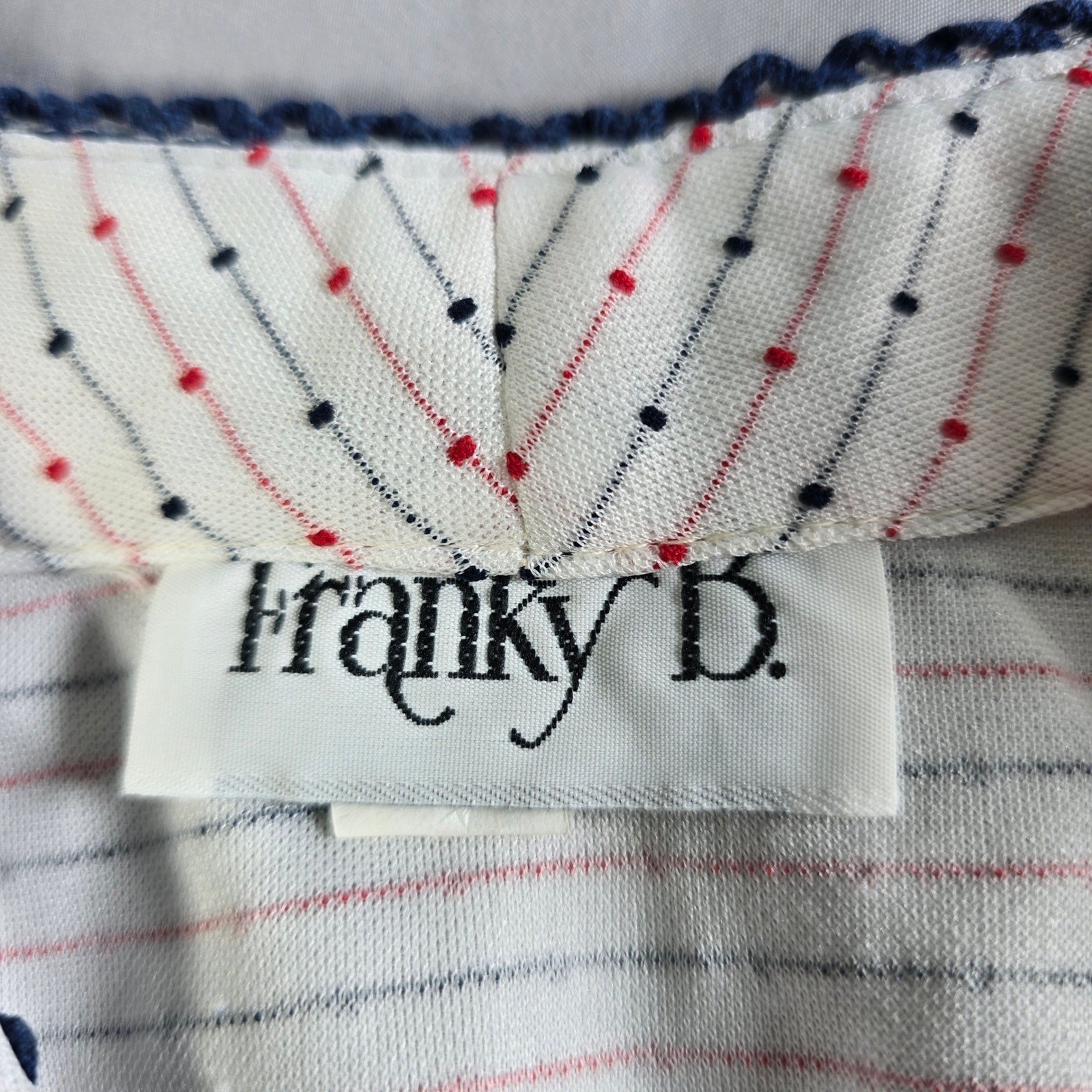 VTG Franky B Women White Red Navy Dotted Stripe Cap Sleeve Midi Dress Size 10