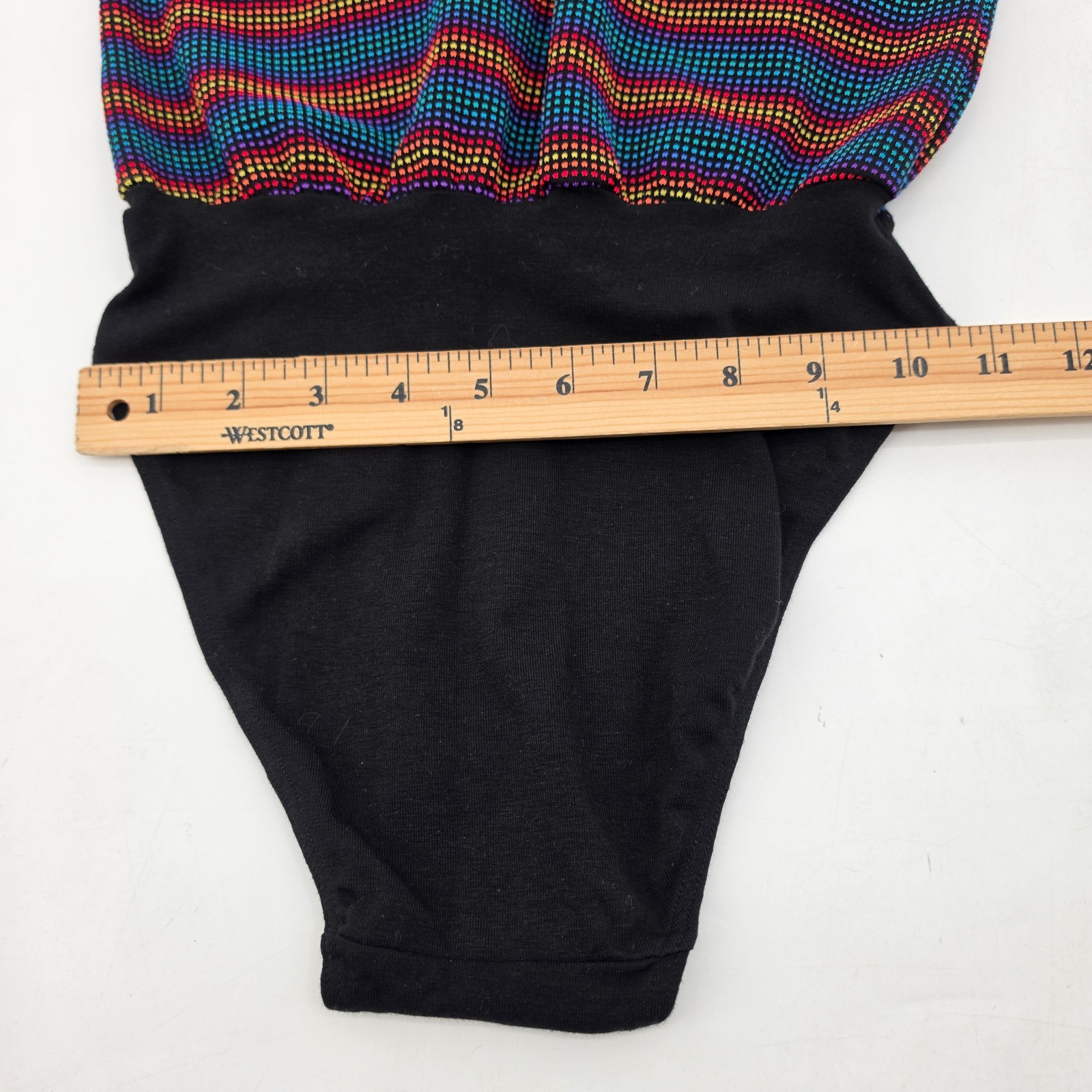 Vintage RAIN BEAU Aerobic One-Piece Leotard Size Small Black Rainbow Jazzercise