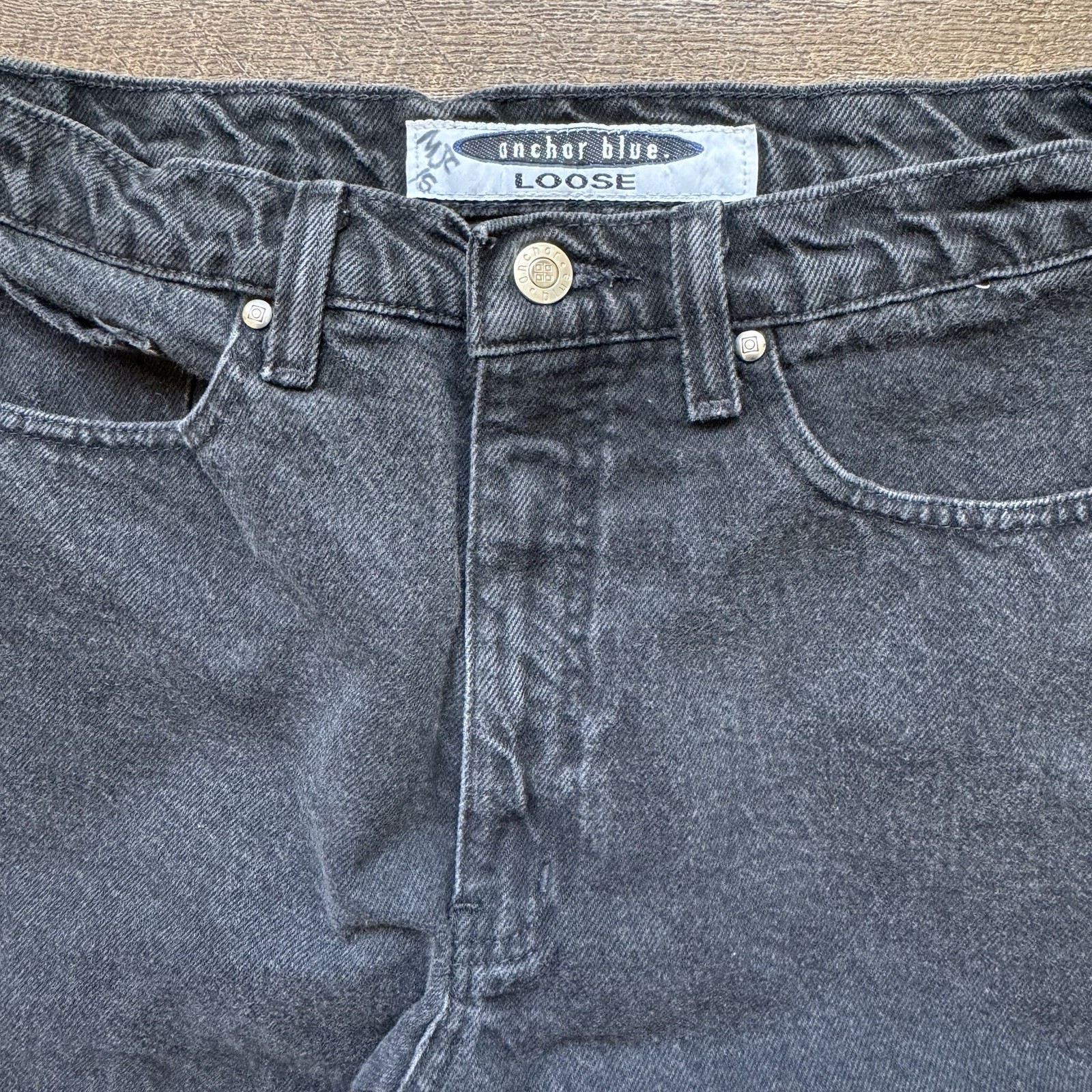 VTG 90’s Y2K Womens Size 11/12 (29″) Black Anchor Blue Loose Fit Tapered Jeans