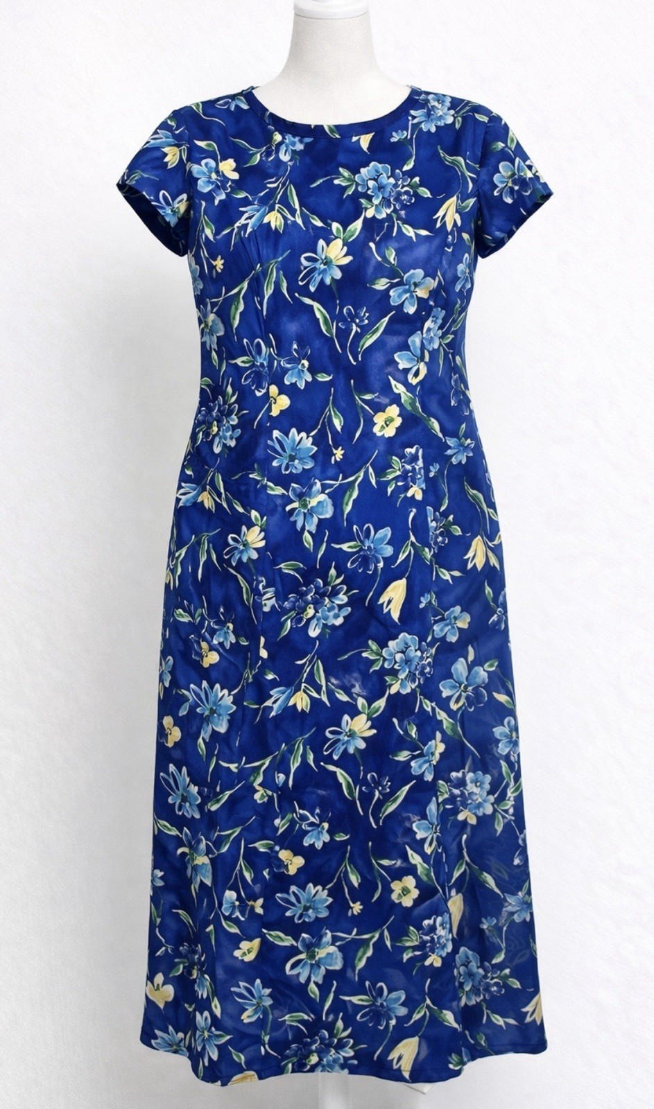 Vintage Pendleton Petite Sz 10 Blue Floral SS Midi Dress Lined Made In USA