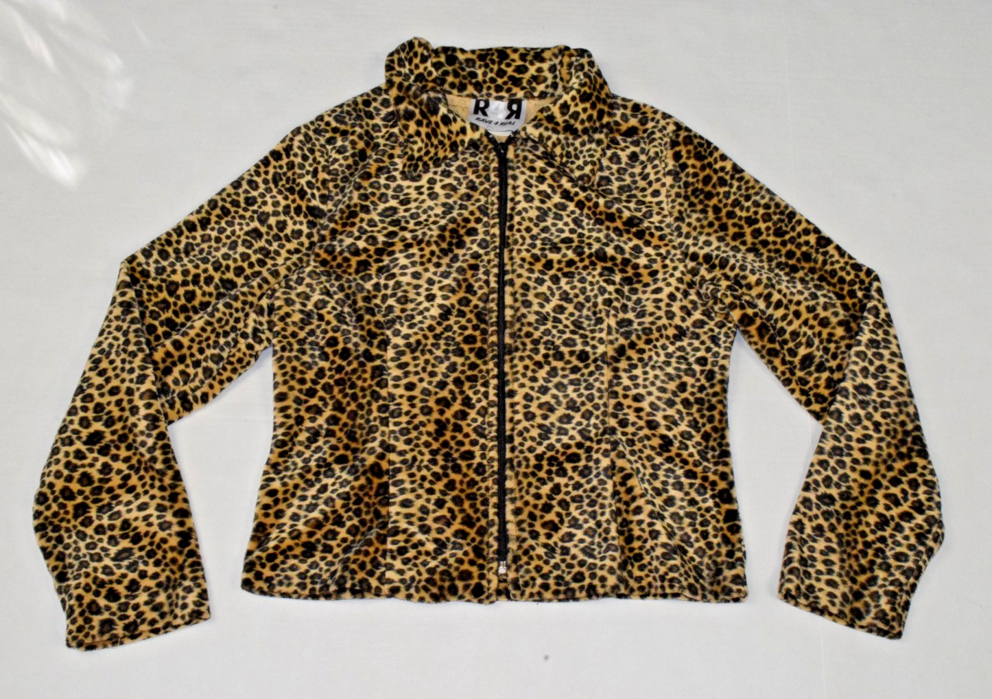 Vintage Jacket Rave 4 Real Size S/M 80s Shimmery Leopard Print Zip up Made USA