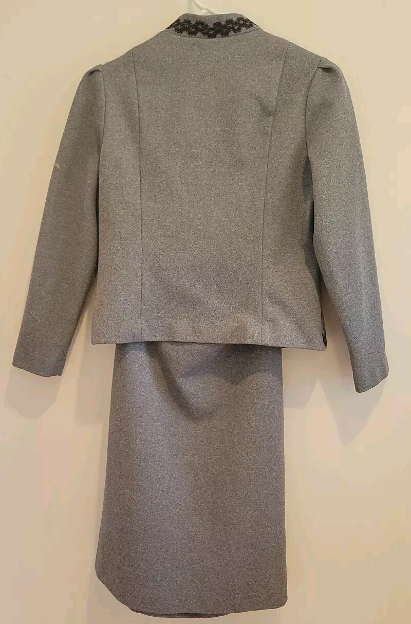 VTG 1970s Secretary Retro Jacket Skirt Dress Suit Set Gutmacher Academic S/M