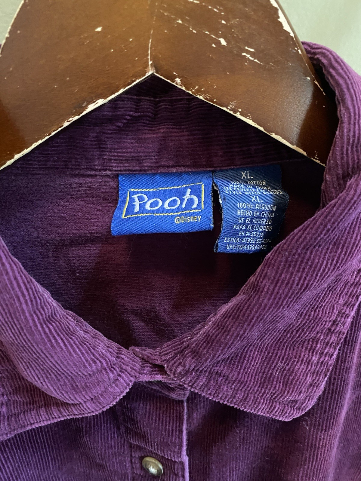 Vintage XL Purple Corduroy Winnie the Pooh Tigger 100 Acre Woods Disney Shirt