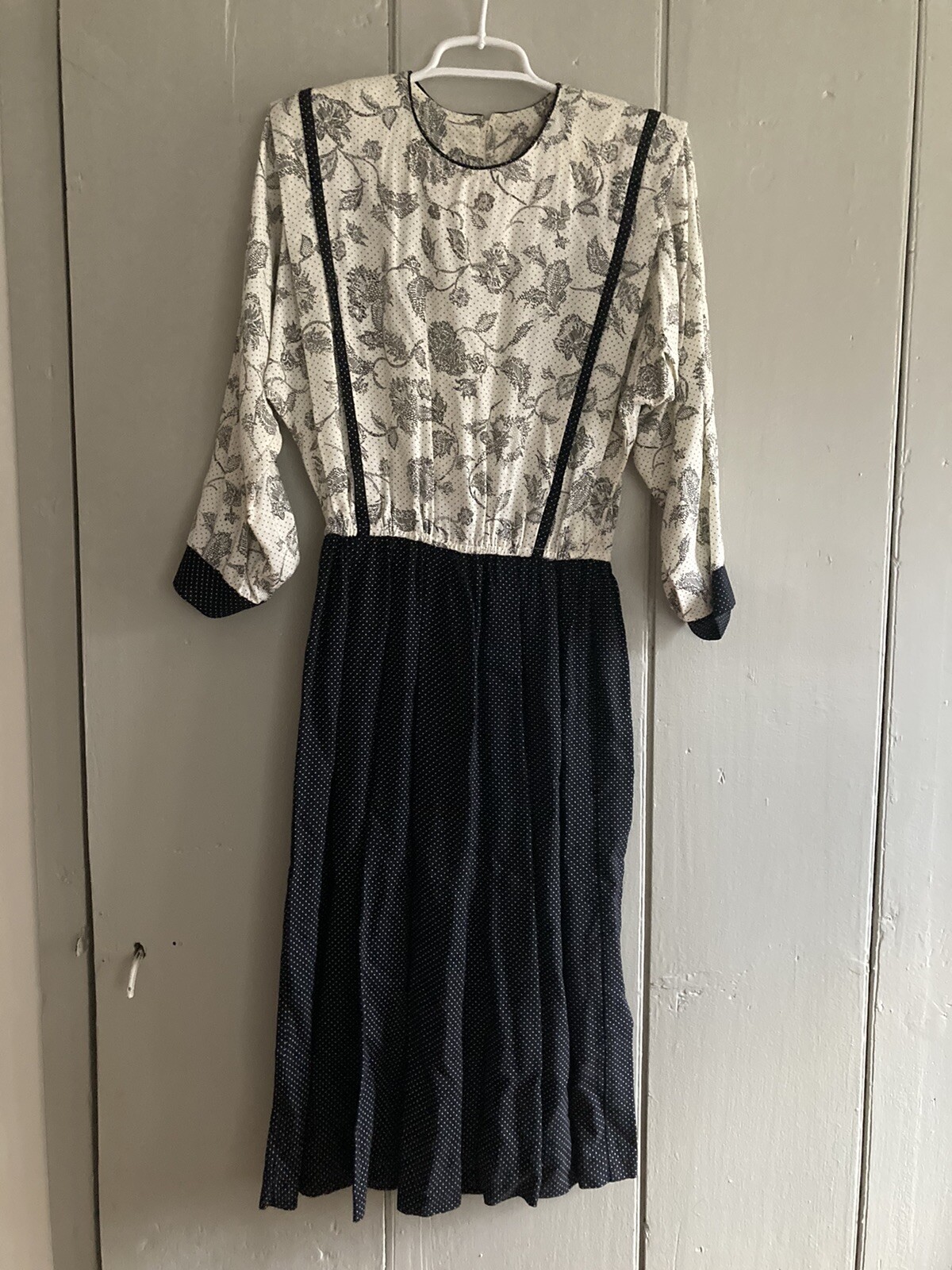 Periwinkle Vintage Women’s 80’s Long Dress Size 10 Black White Polka Dot Modest