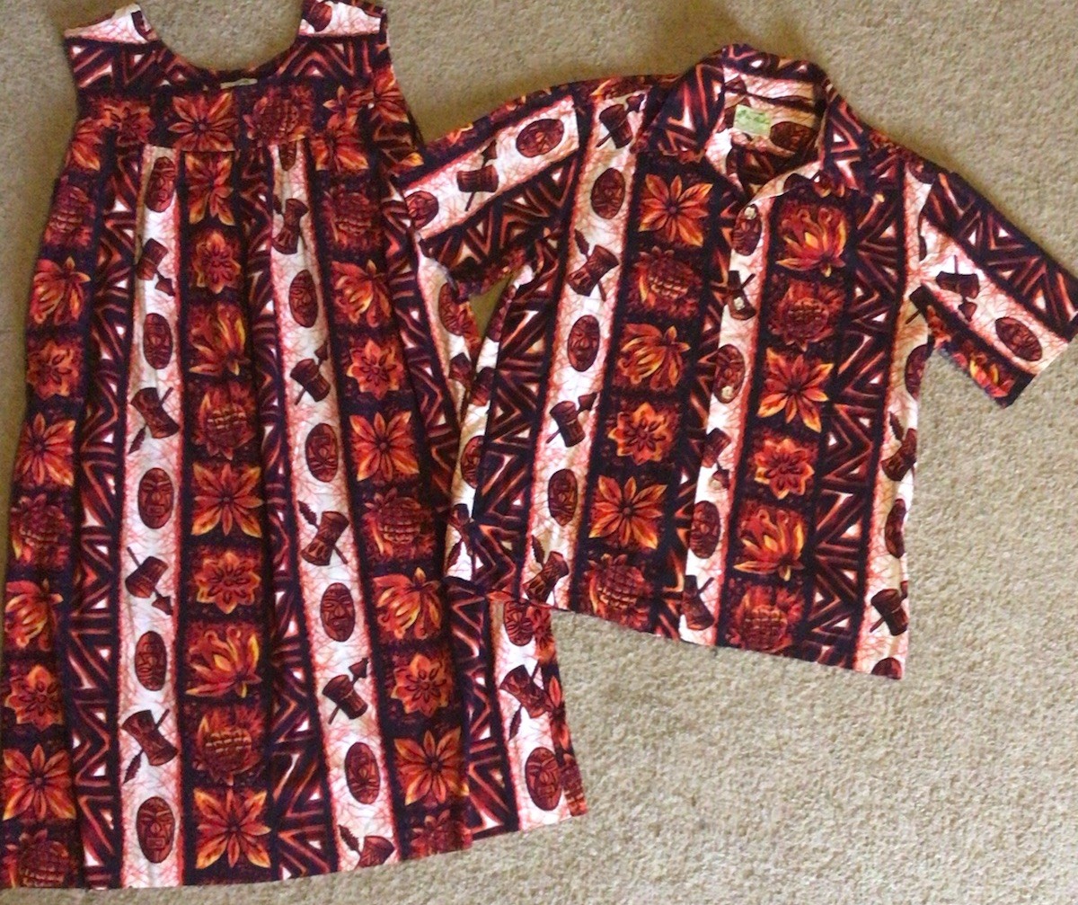 Vintage 60s Ui Makai Hawaiian Honeymoon Set Dress & Men’s Shirt