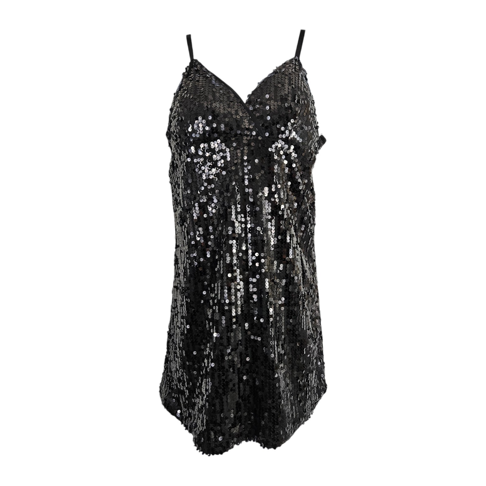 Vintage Blck Mini Dress Sparkle Glitter Stretch Club Party Large Mob Glam Y2K