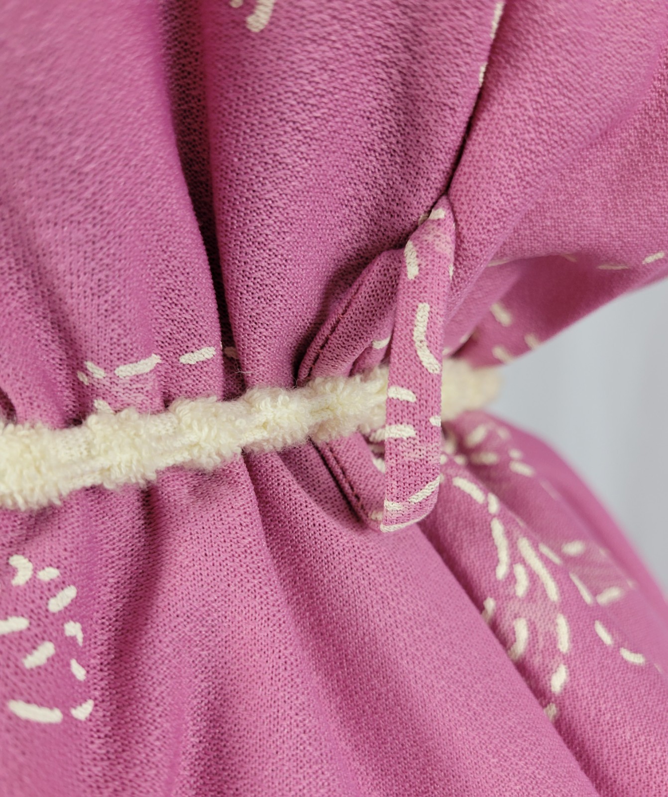 Vtg Earth Angel Mauvish-Pink Blouson Dress w Peplum & Cream Floral Print Size S?