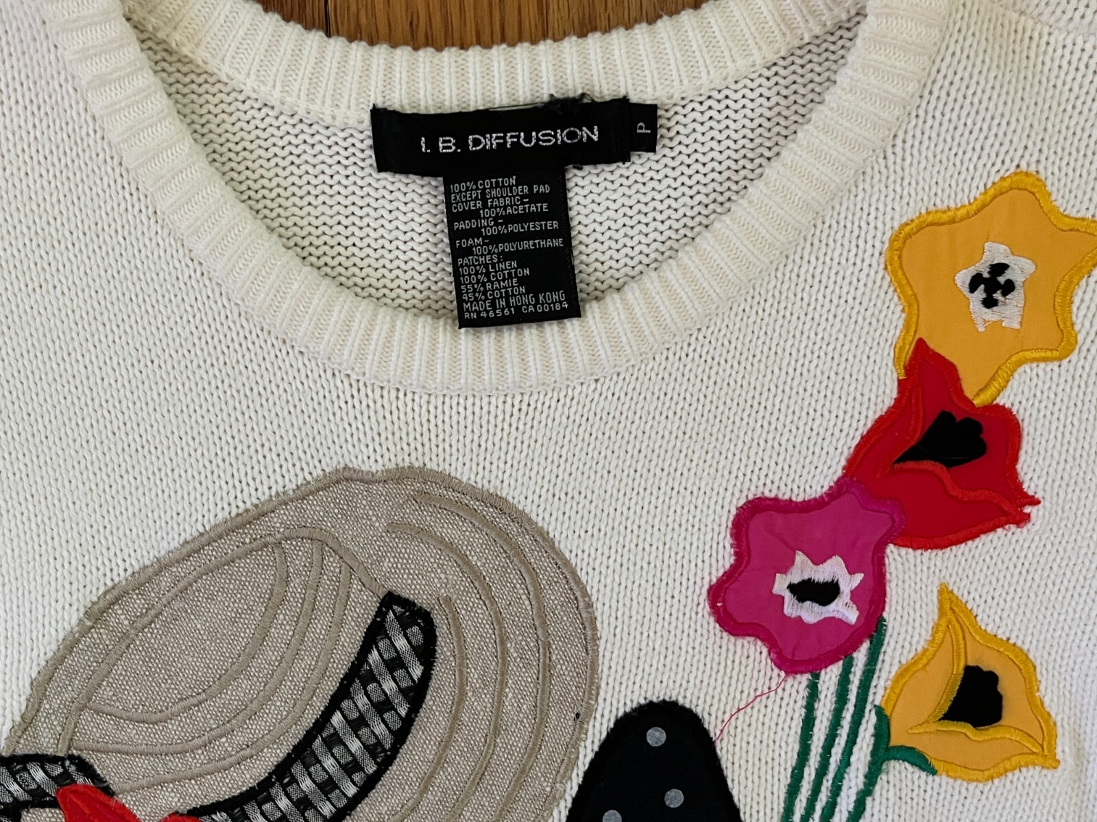 Vintage 1990s I B Diffusion Flower & Bonnet Long Cotton Retro Sweater Women S