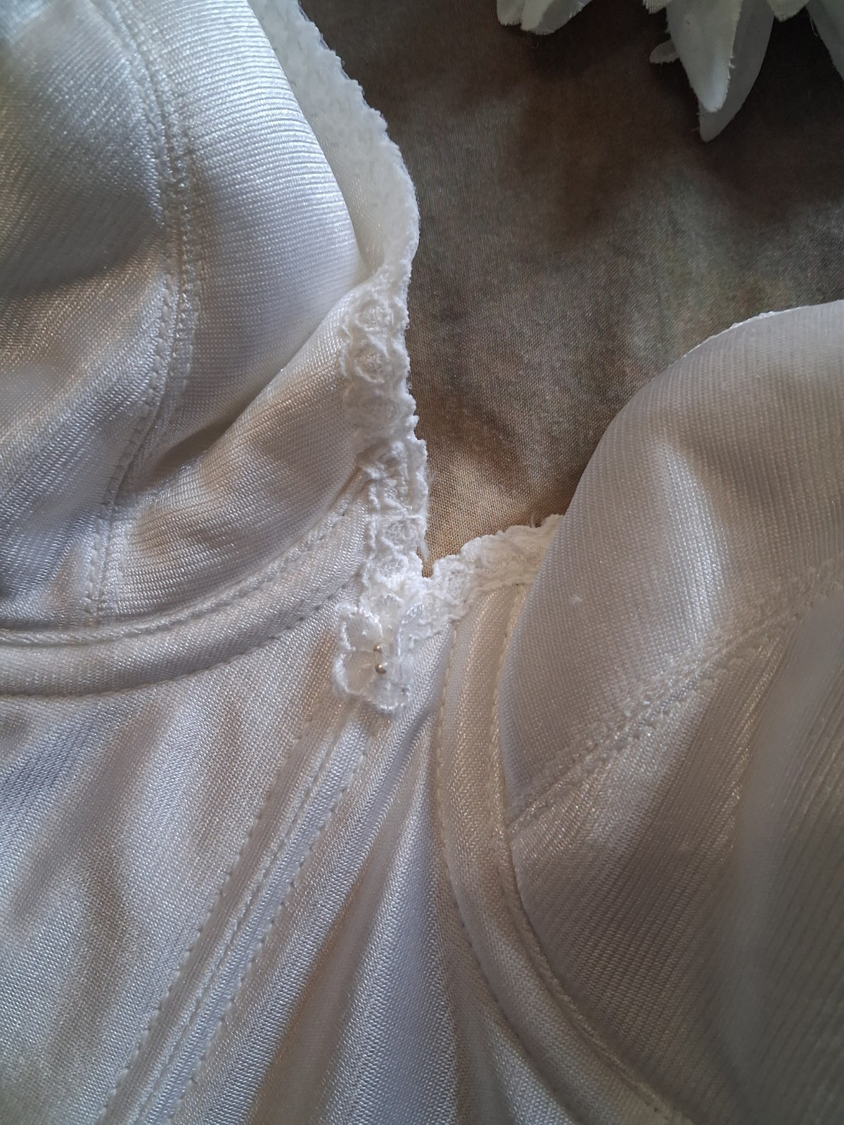 Vintage Carnival Bra 36C White Longline Bustier Nylon Pinup Sissy Union Label