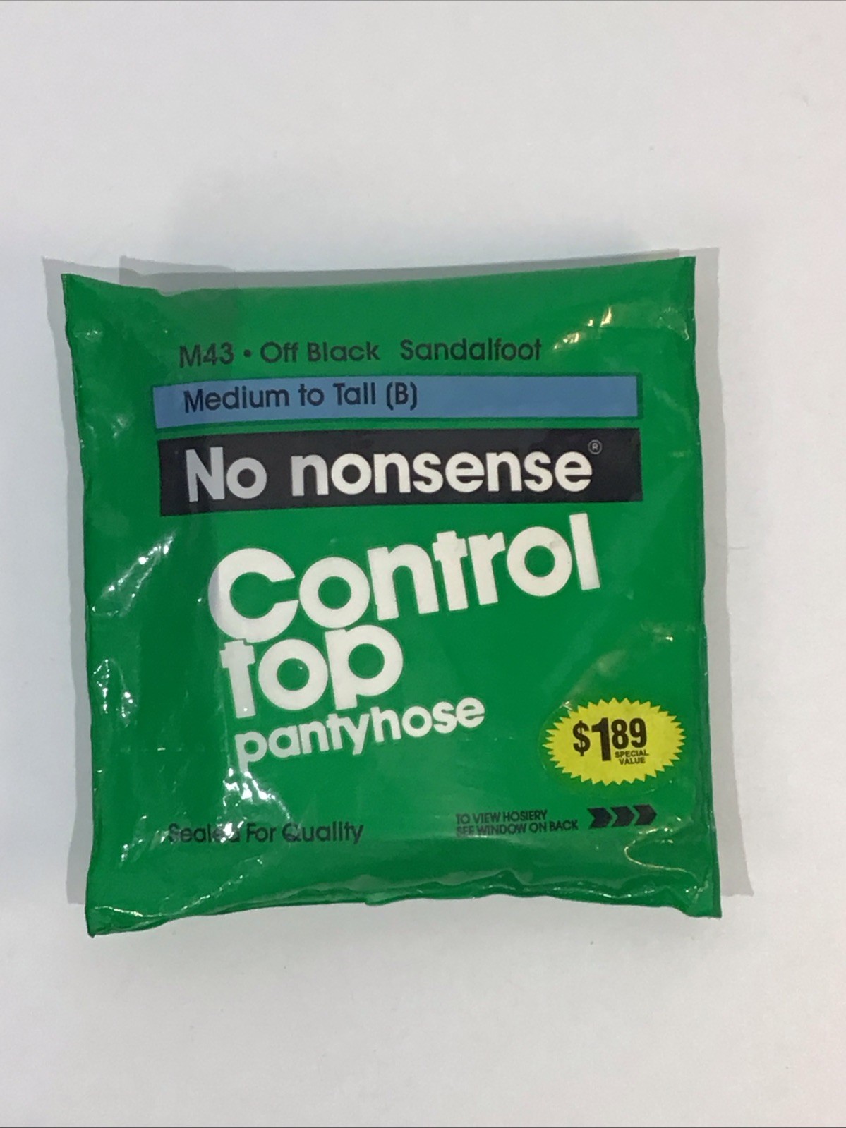 No nonsense Control Top Pantyhose Medium to Tall M43 Off Black Sandalfoot NOS