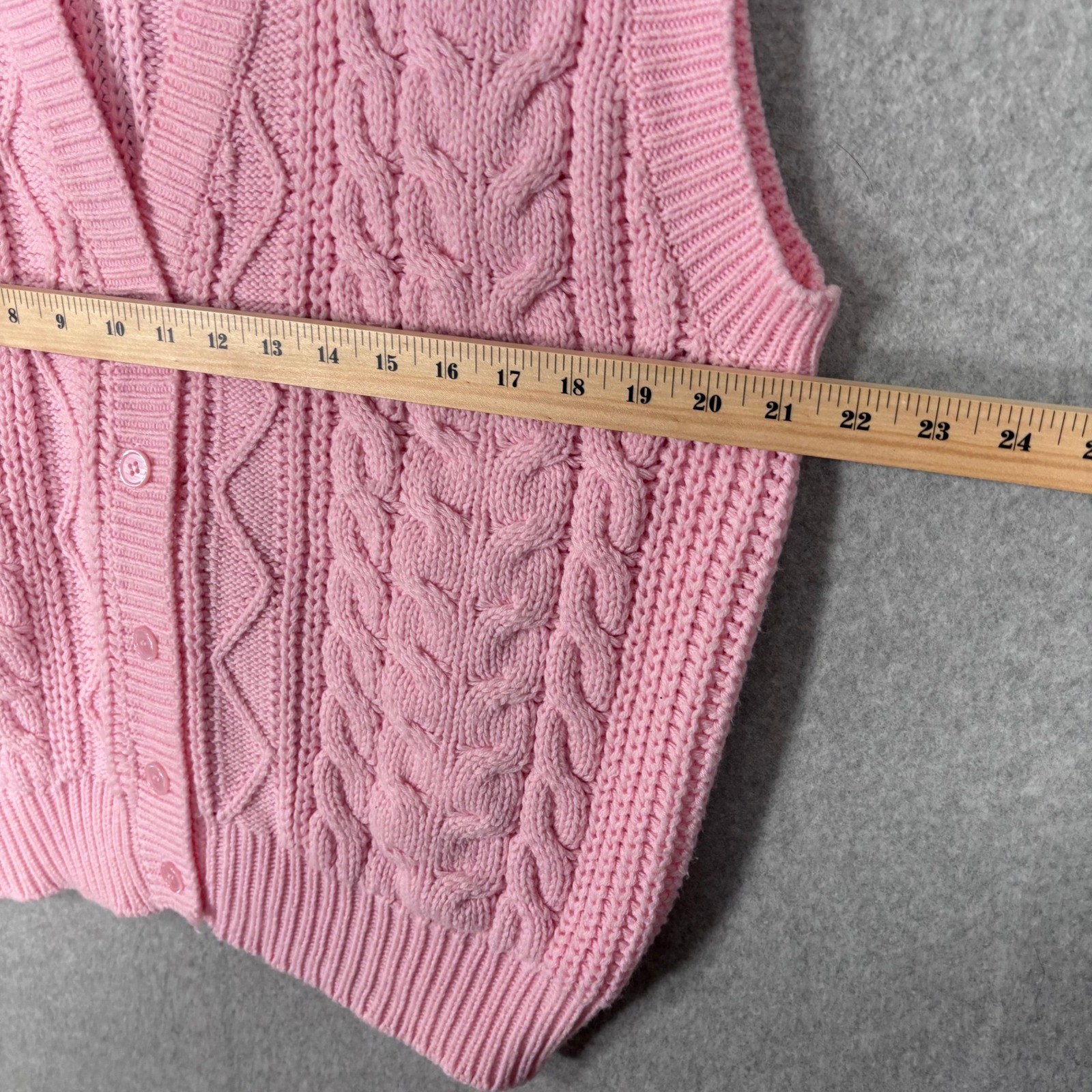 Vintage Cable Knit Sweater Vest Cardigan Large Cottage Granny Feminine Pastel