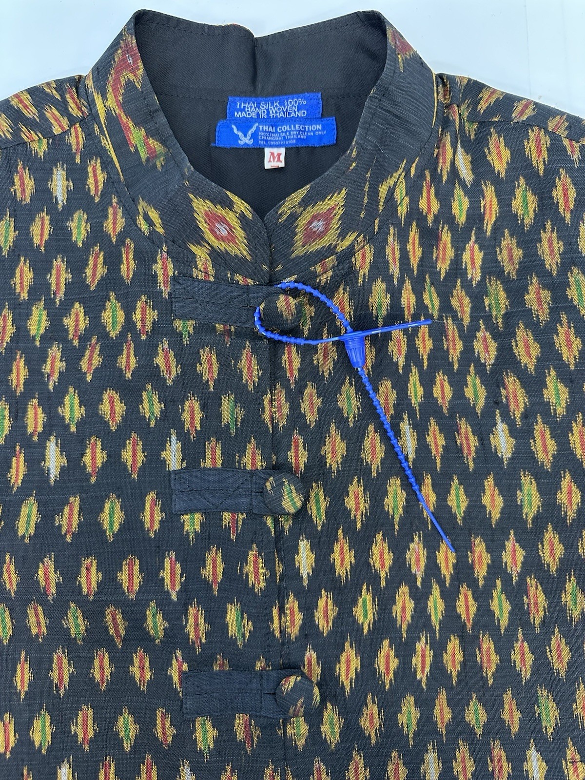 VTG Thai Womans 1990s Handwoven Black Ikat Silk Jacket Boho Thailand M READ