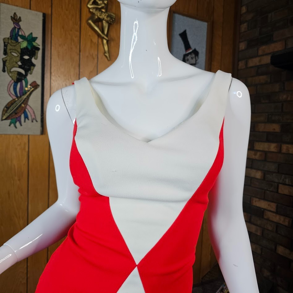 Vtg 70s Mod Color Block Volup Sears Sea Stars Diamond Swimsuit Bathing Suit L/XL