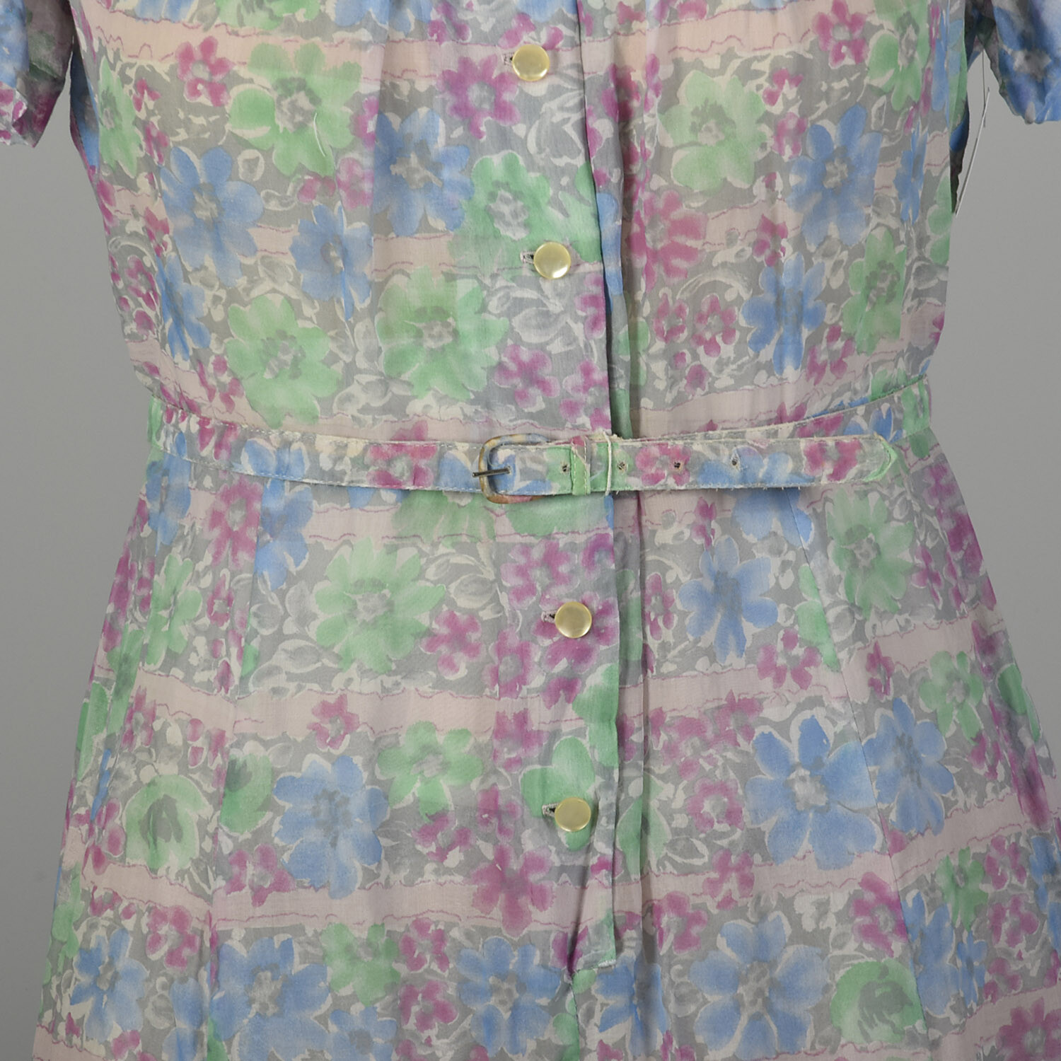XXL 1950s Day Dress Semi-Sheer Lightweight Floral Summer Short Sleeve Casual VTG