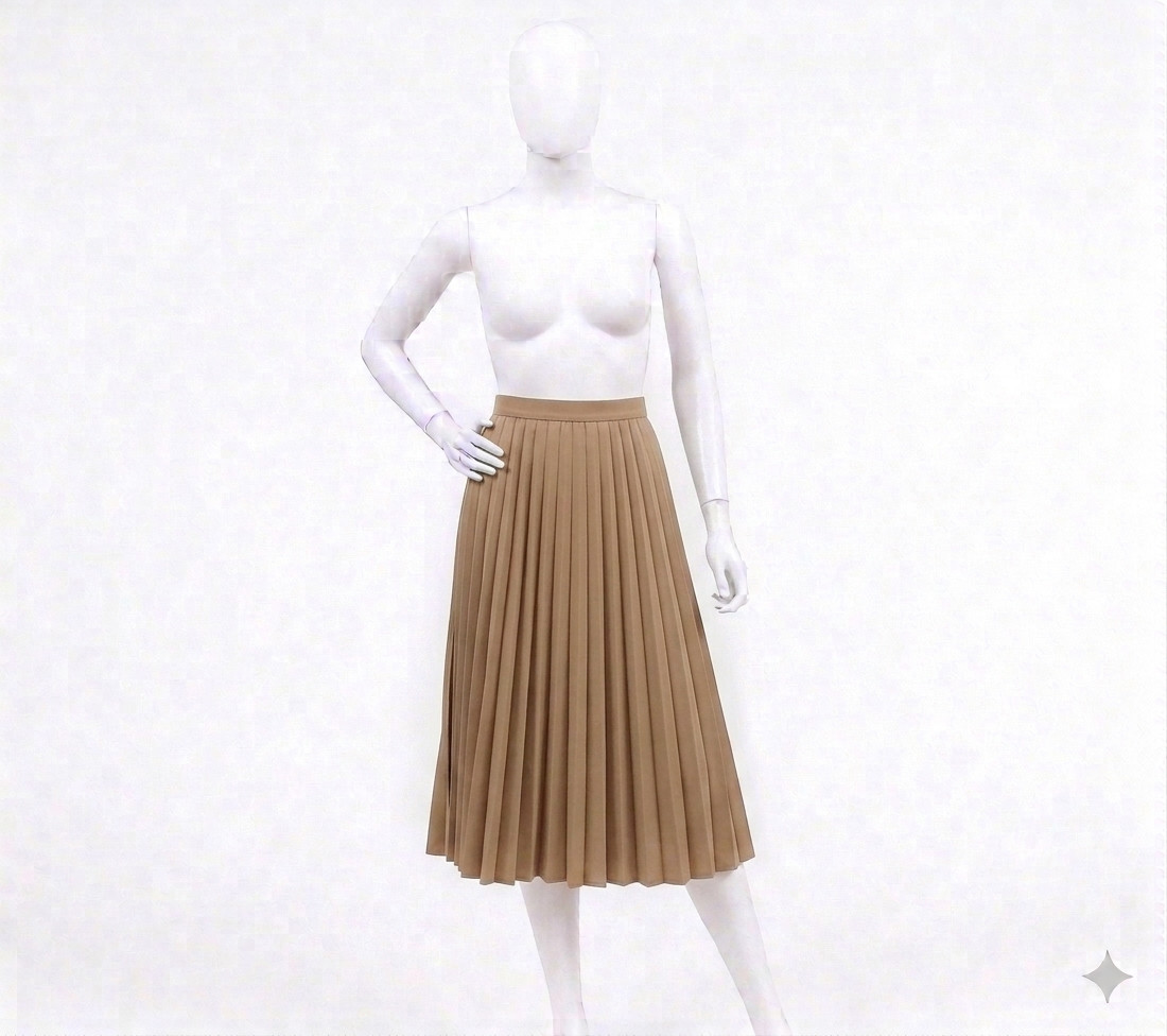 Vintage Talbots Pleated Midi Skirt Tan Taupe Brown Elastic Waist Boho Casual 16