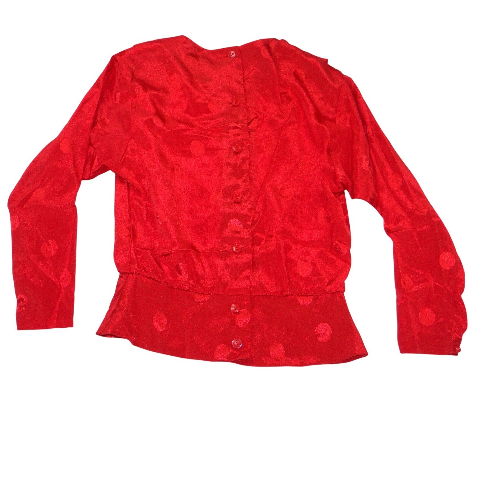 Vintage Galina Red Satin Polka Dot Jacquard Top and Midi Skirt Set Size 10